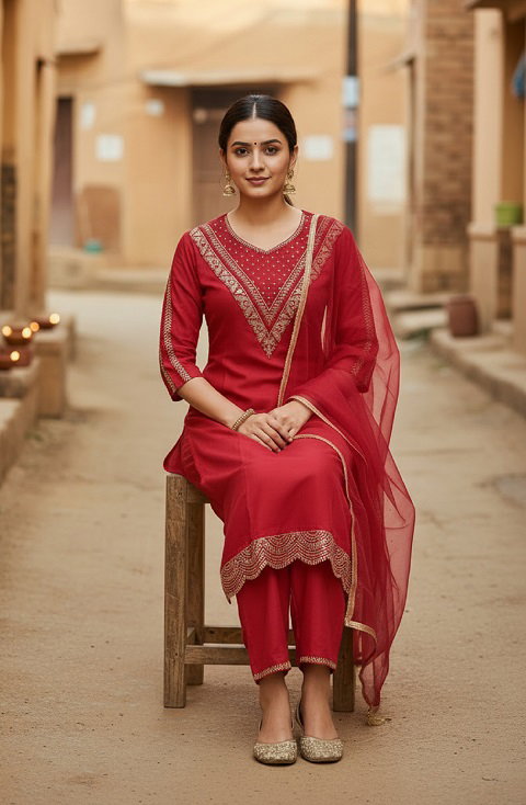 Navya Kurti 215 Party Wear Embroidery Worked Cotton Silk Kurti with Pant and Dupatta Set