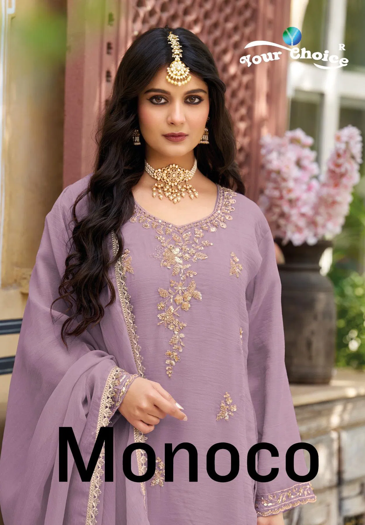 Your Choice Monoco Rose Gold With Beats Work Designer Salwar Kameez