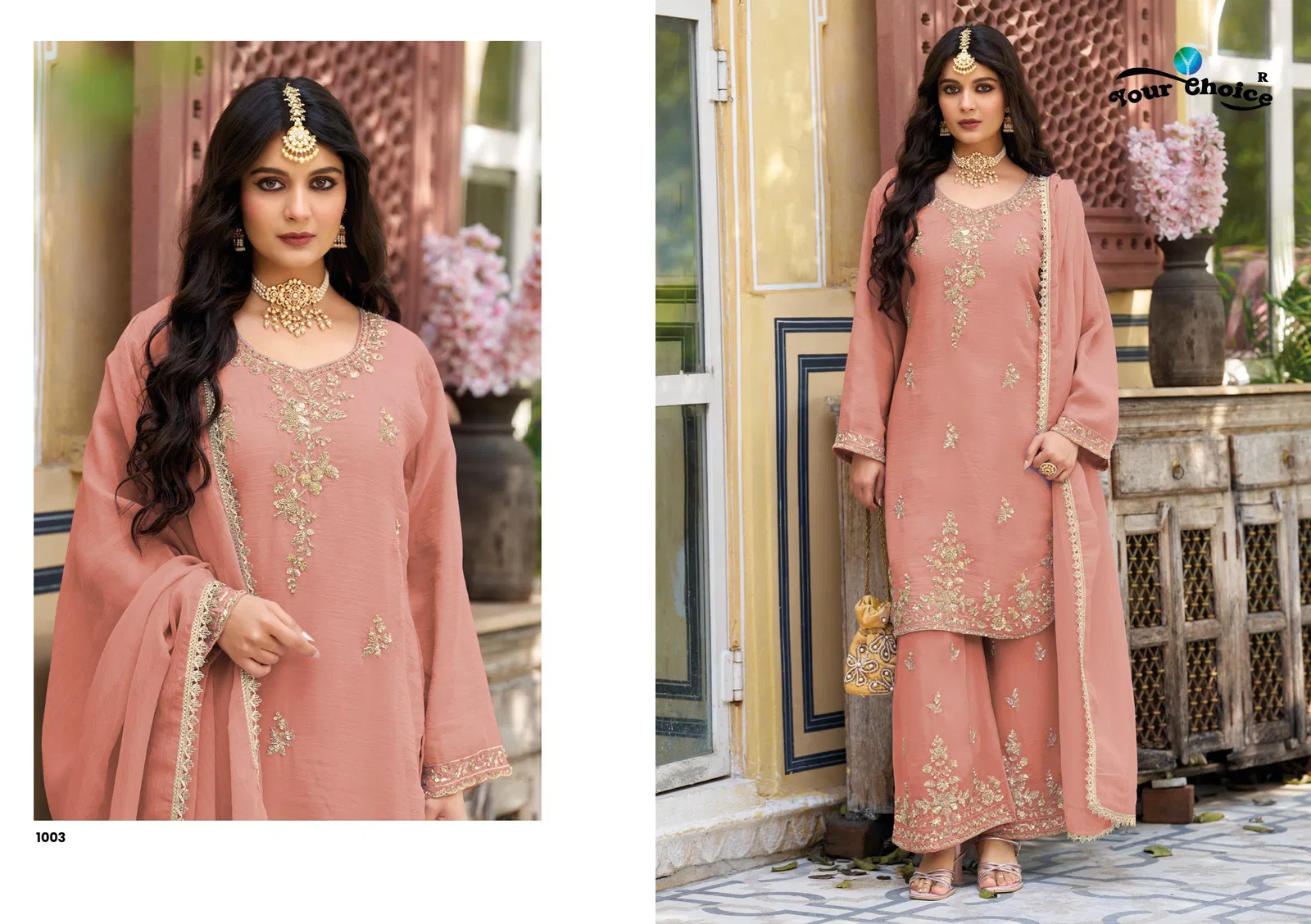 Your Choice Monoco Rose Gold With Beats Work Designer Salwar Kameez