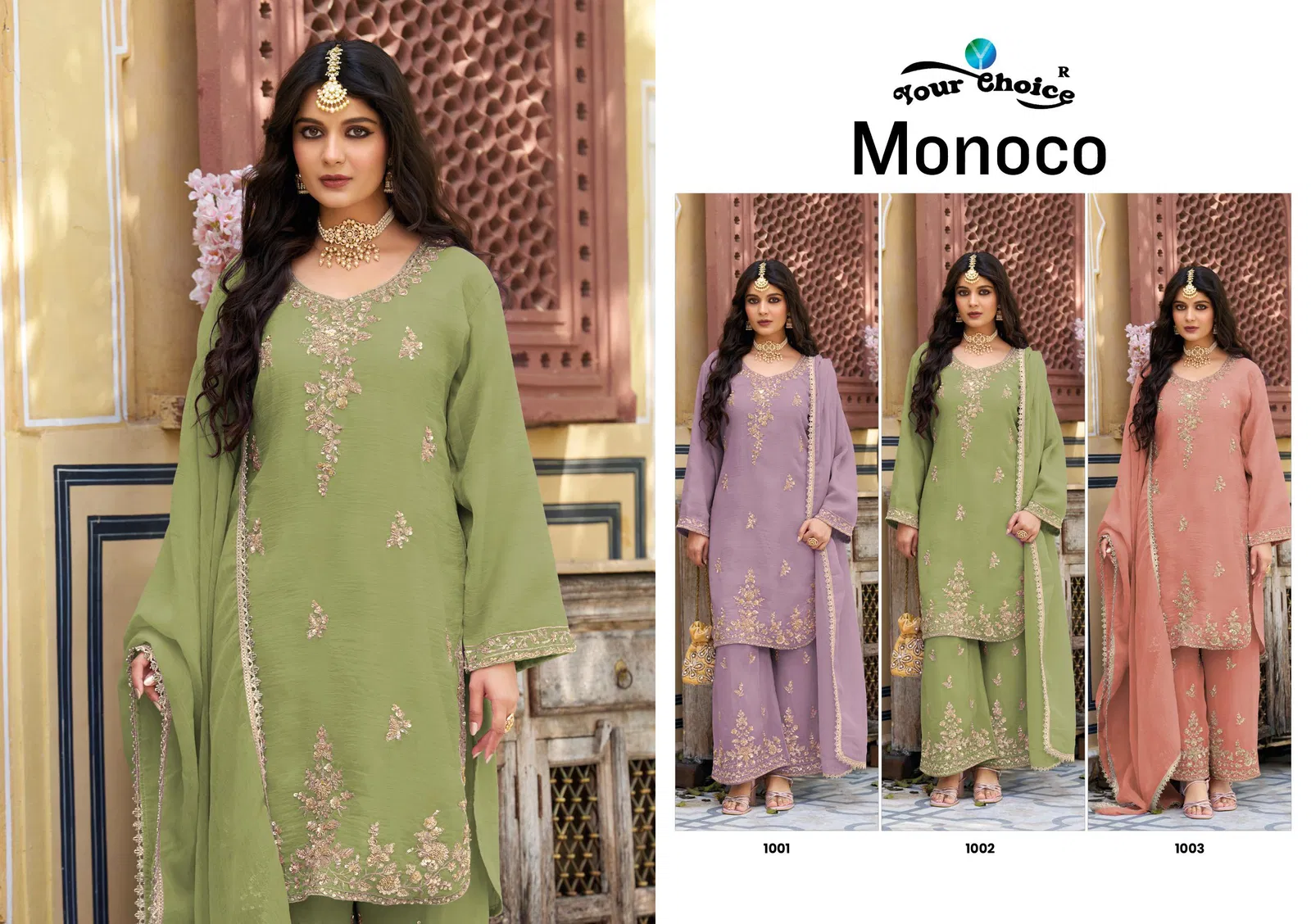 Your Choice Monoco Rose Gold With Beats Work Designer Salwar Kameez