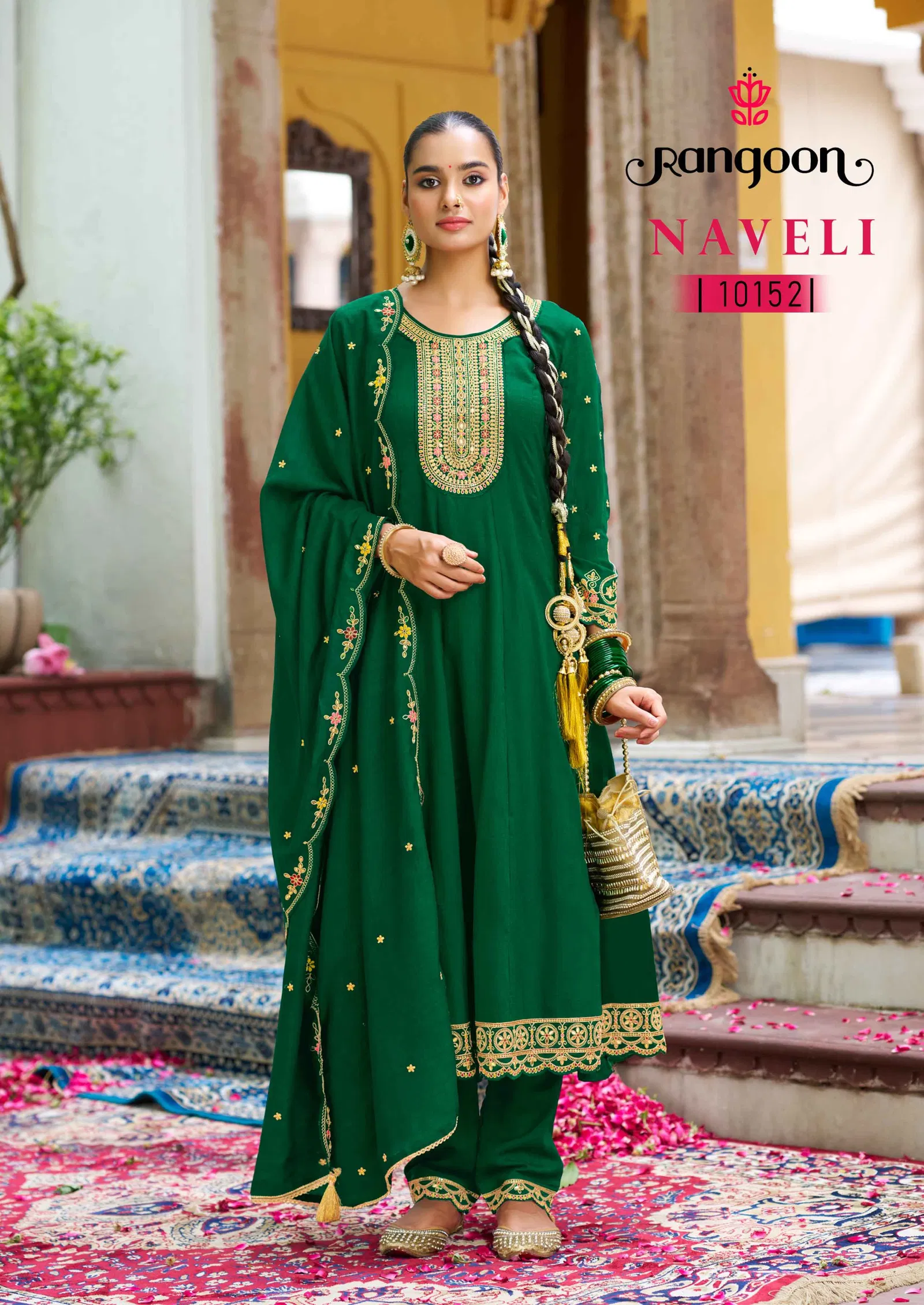 Rangoon Naveli Silk With Embroidery Work Anarkali Kurti Pant And Dupatta
