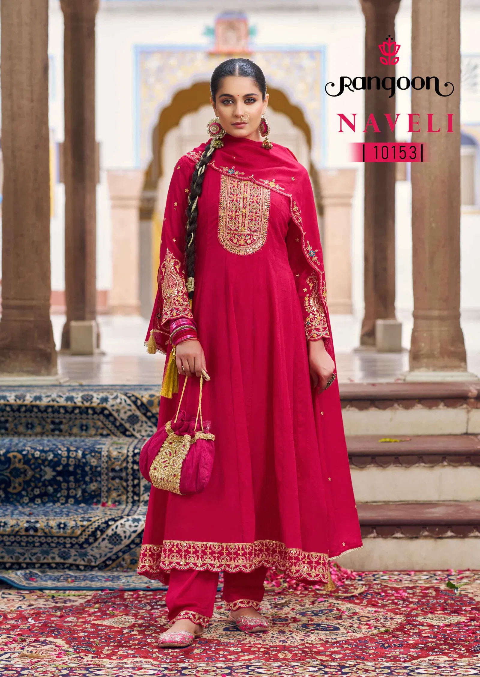 Rangoon Naveli Silk With Embroidery Work Anarkali Kurti Pant And Dupatta