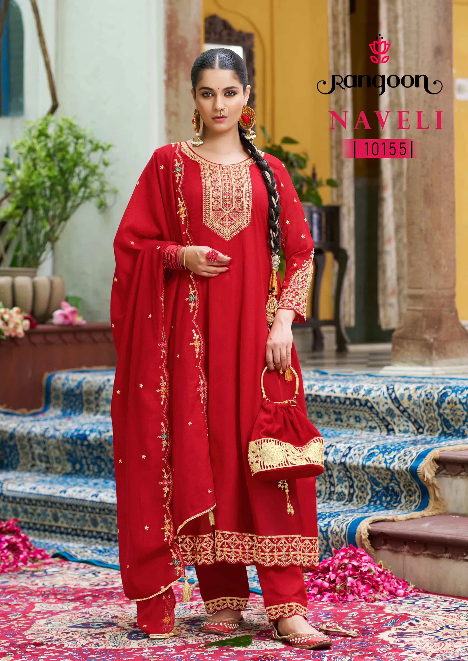 Rangoon Naveli Silk With Embroidery Work Anarkali Kurti Pant And Dupatta
