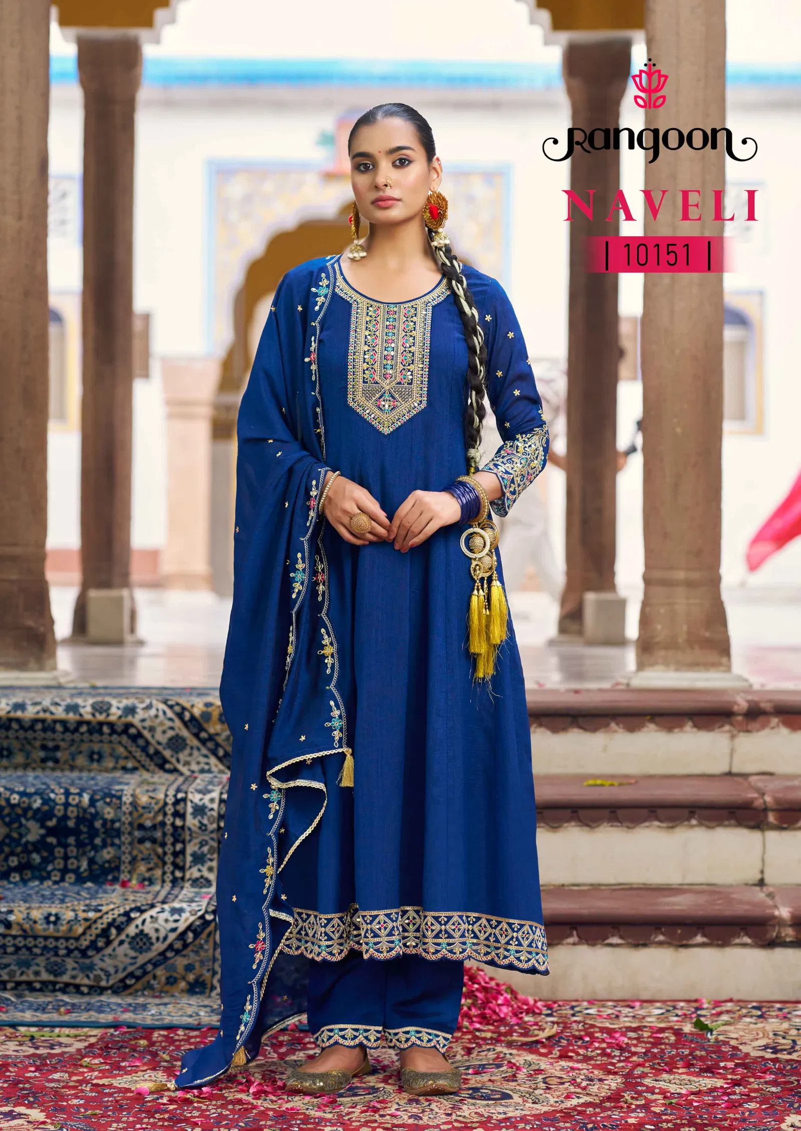 Rangoon Naveli Silk With Embroidery Work Anarkali Kurti Pant And Dupatta
