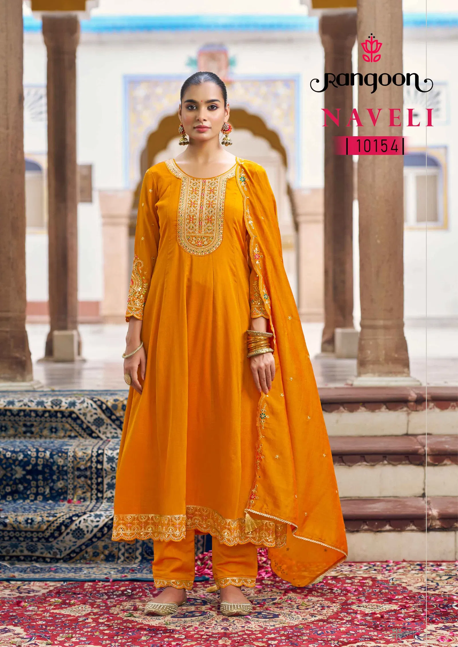 Rangoon Naveli Silk With Embroidery Work Anarkali Kurti Pant And Dupatta