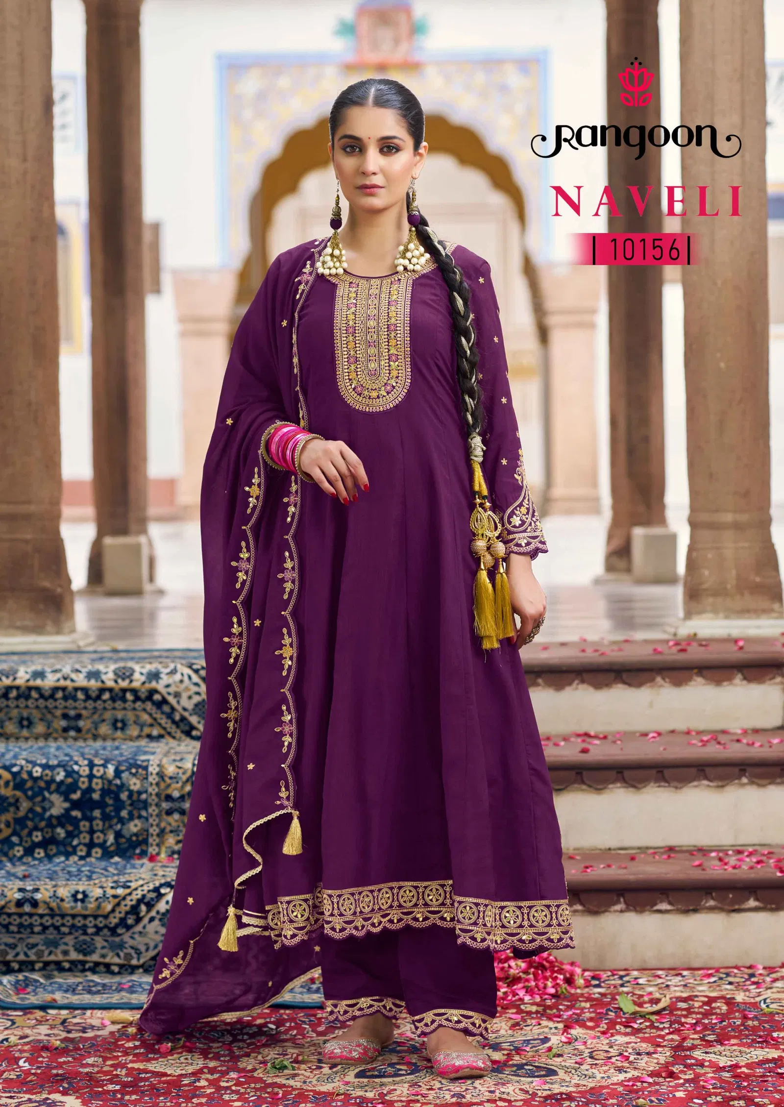 Rangoon Naveli Silk With Embroidery Work Anarkali Kurti Pant And Dupatta