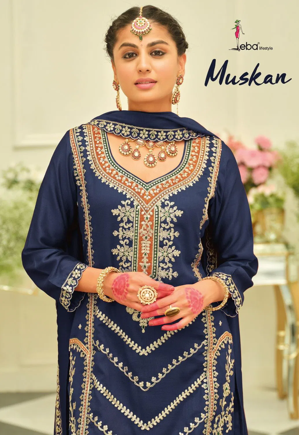 Eba Muskan 2164 Silk With Embroidery Work Top Bottom And Dupatta