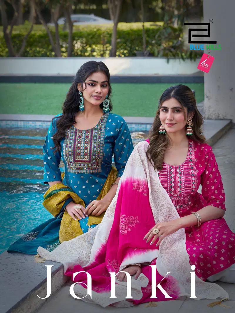 Blue Hills Janki Rayon With Thread Embroidery Work Top Bottom Dupatta