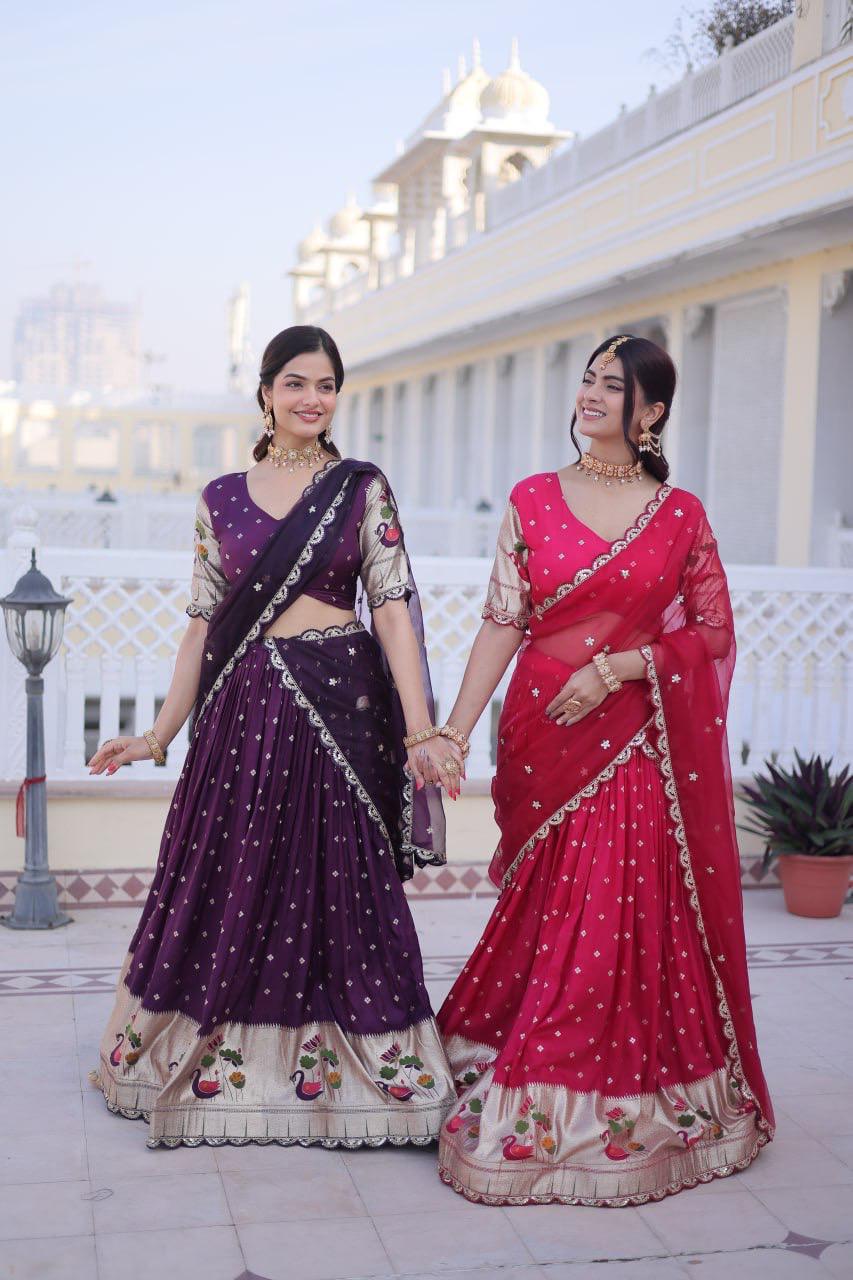 NCO 4 Dola Silk Meena Weaving Sequins Coding Embroidery Lehenga Choli