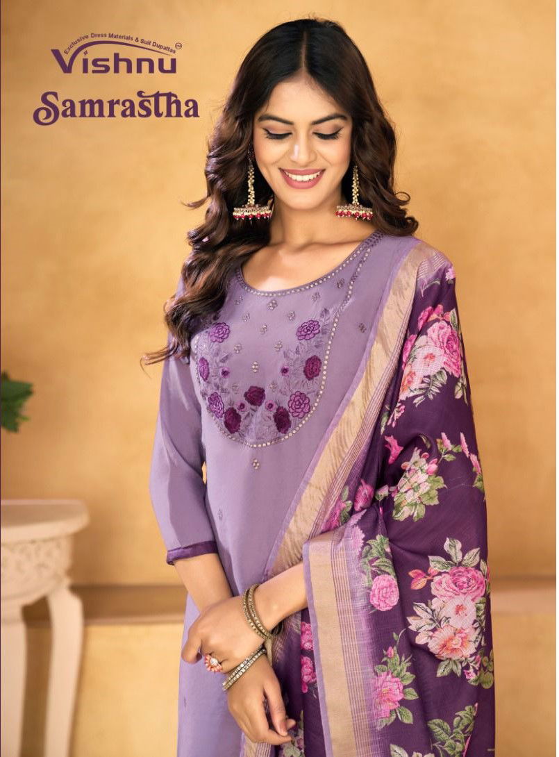 Vishnu Samrastha Mul Chanderi With Work Designer Dress Material