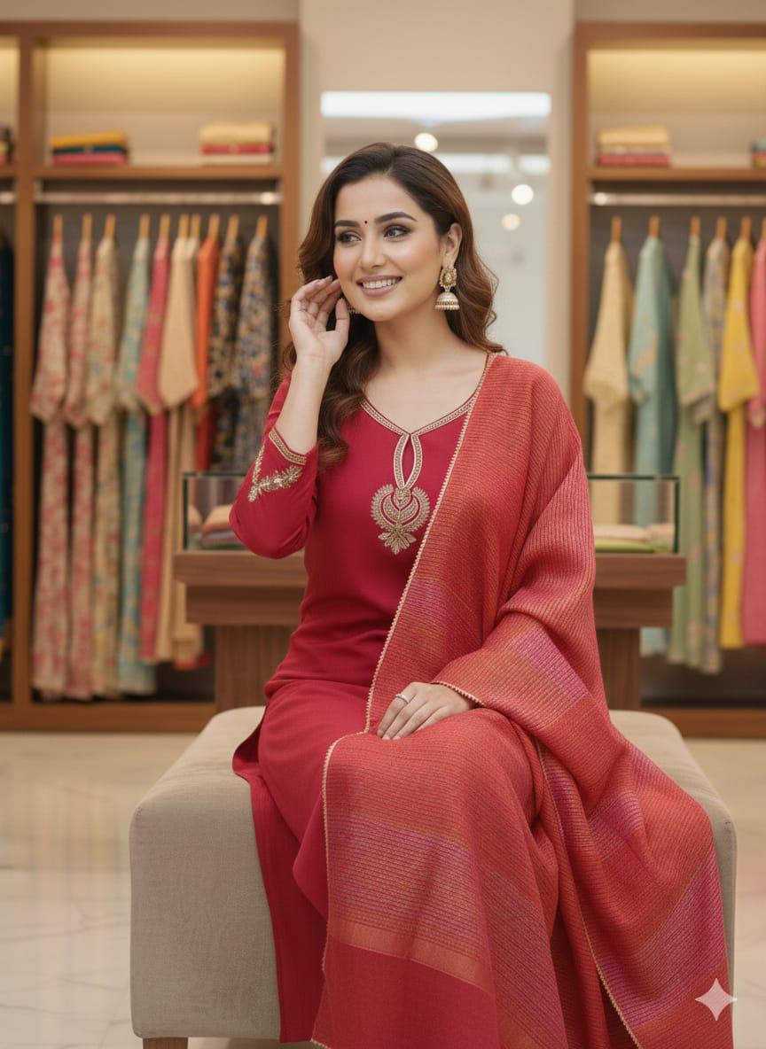 NCO 5 Pure Viscose Chanderi Sequins Coding Embroidery Kurti Bottom With Dupatta