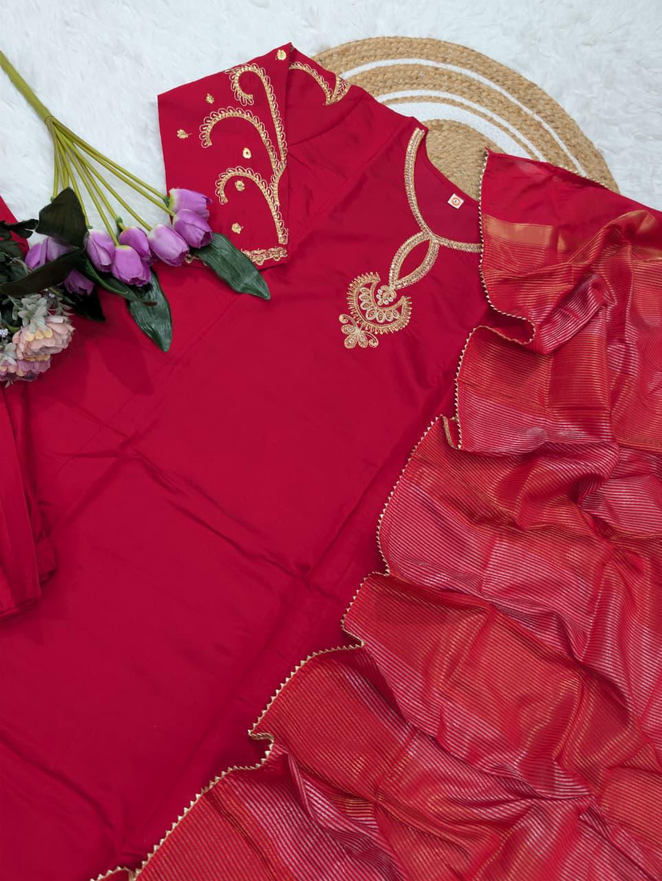 NCO 5 Pure Viscose Chanderi Sequins Coding Embroidery Kurti Bottom With Dupatta