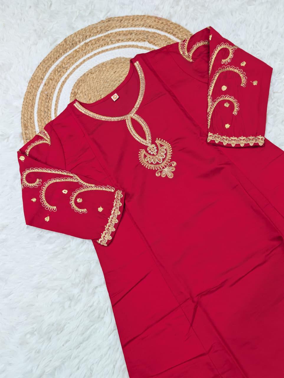 NCO 5 Pure Viscose Chanderi Sequins Coding Embroidery Kurti Bottom With Dupatta