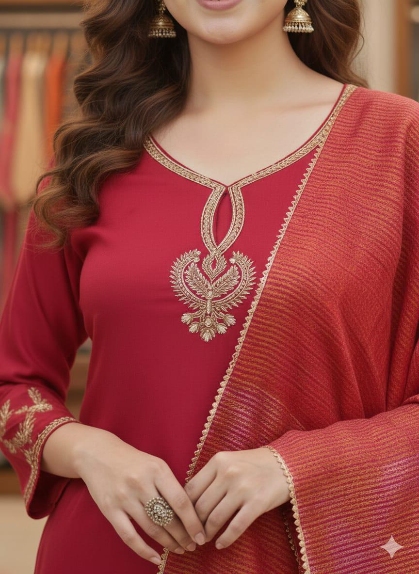 NCO 5 Pure Viscose Chanderi Sequins Coding Embroidery Kurti Bottom With Dupatta