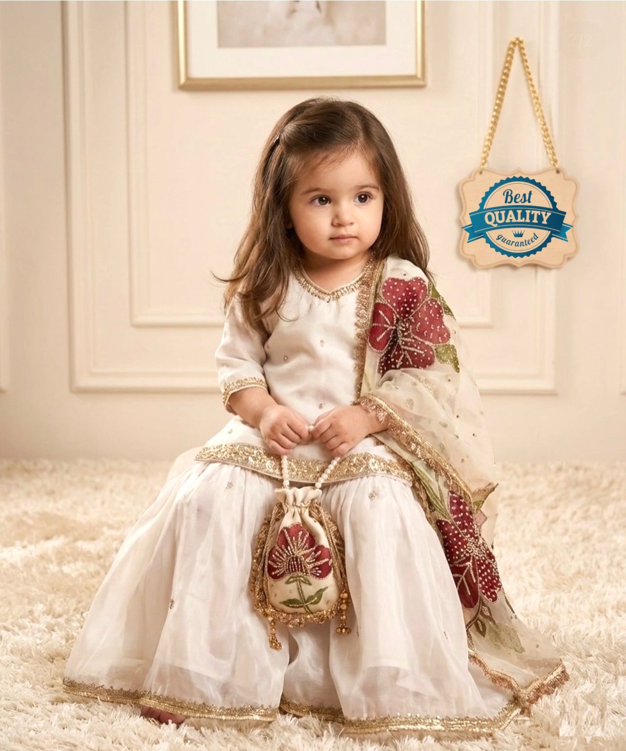 OC 241 GMY Silk Kids Top With Sharara And Dupatta