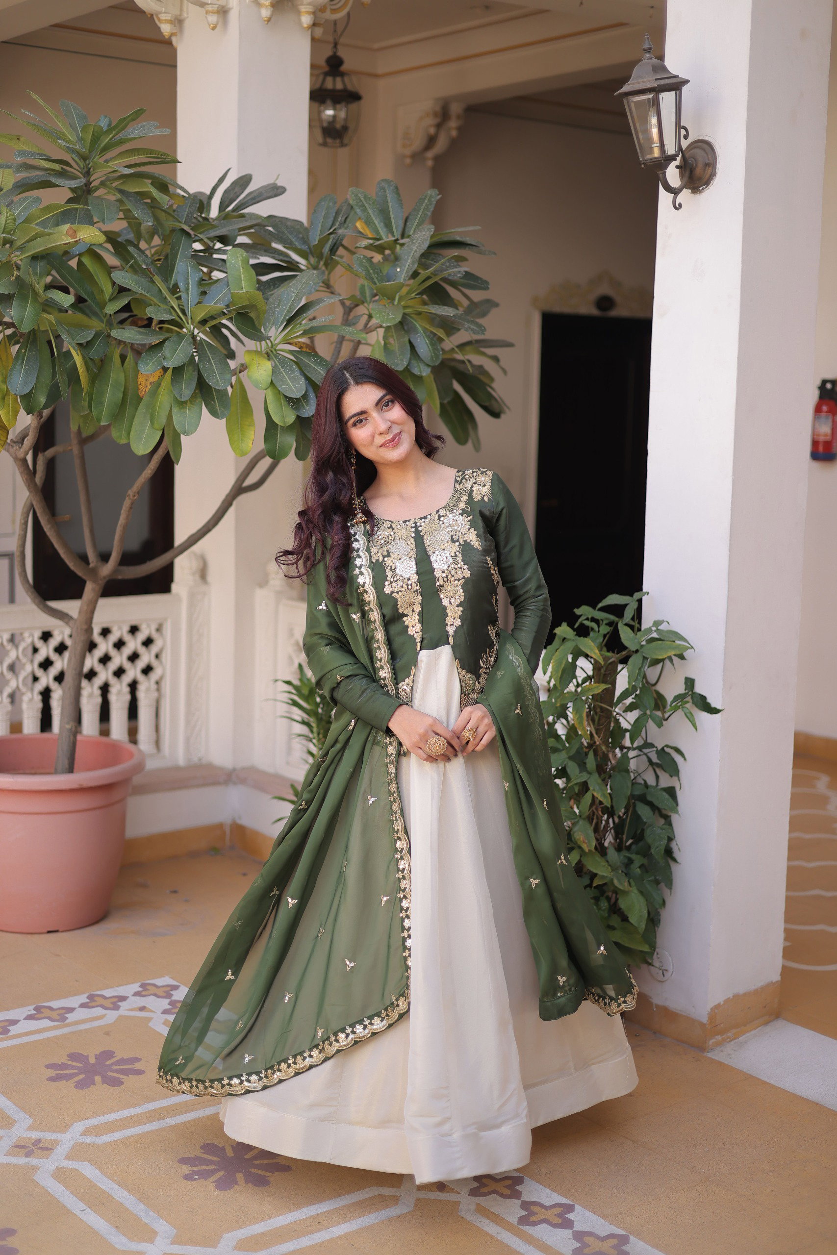 Lekha KA 1231 Glass Roman Sequins Embroidery Gown With Dupatta