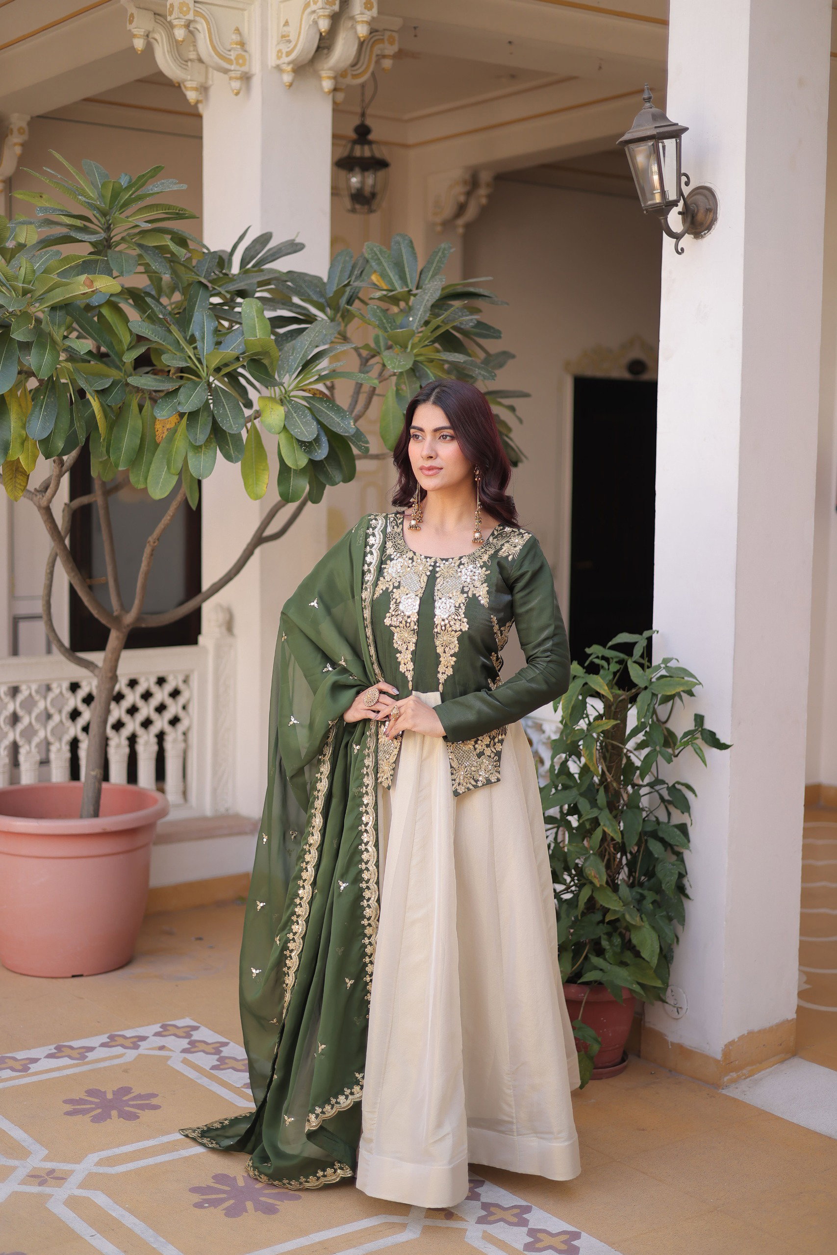 Lekha KA 1231 Glass Roman Sequins Embroidery Gown With Dupatta