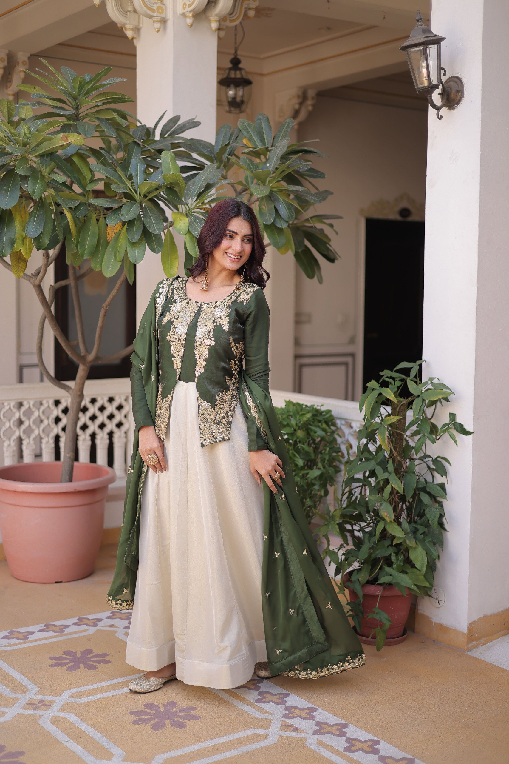 Lekha KA 1231 Glass Roman Sequins Embroidery Gown With Dupatta
