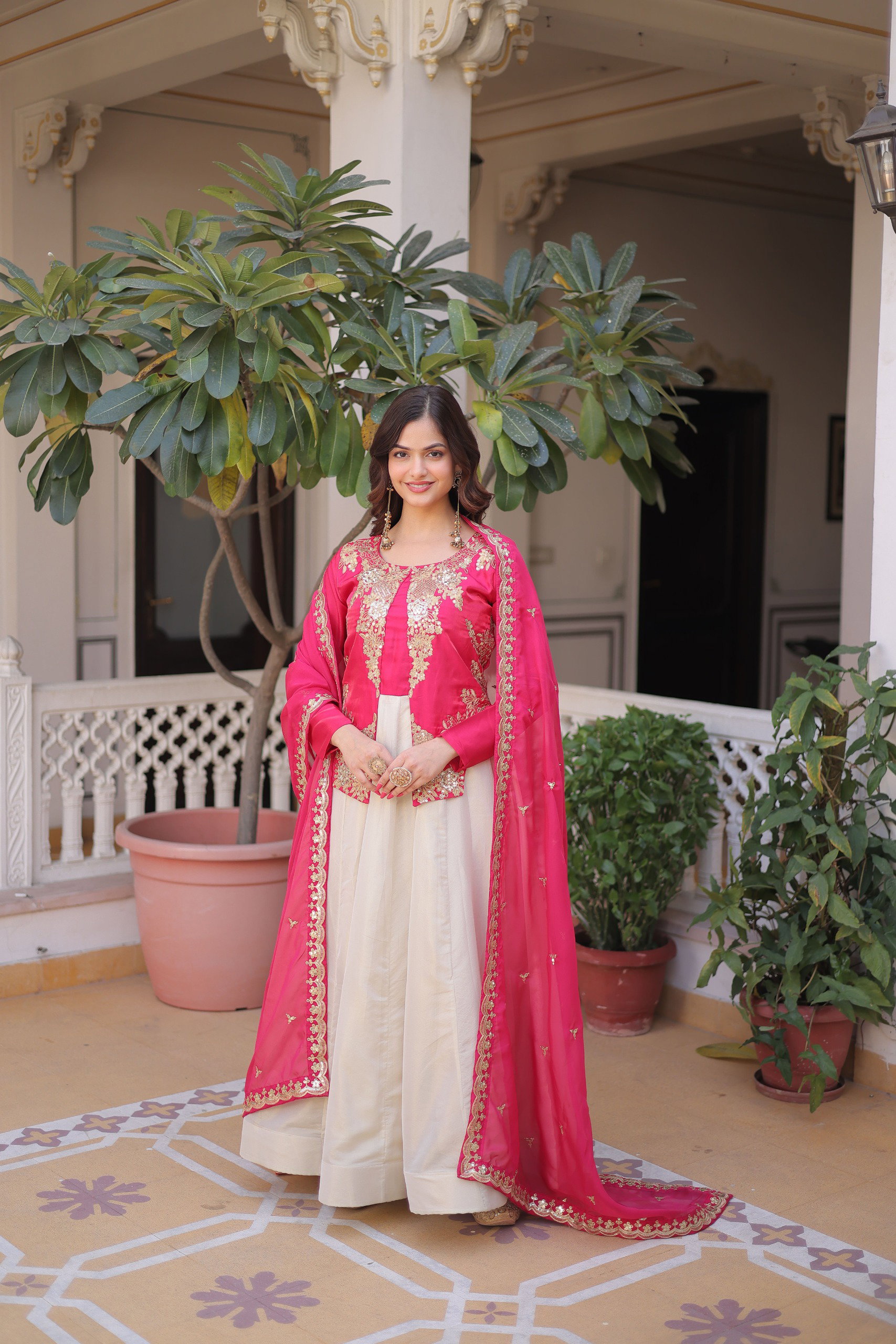 Lekha KA 1231 Glass Roman Sequins Embroidery Gown With Dupatta