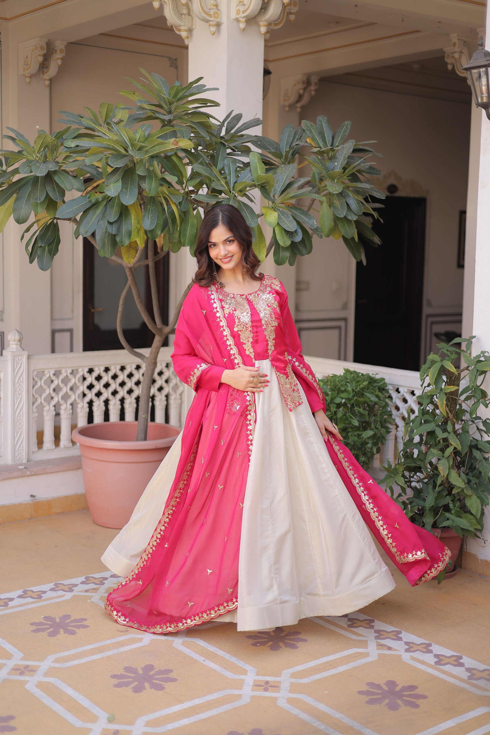 Lekha KA 1231 Glass Roman Sequins Embroidery Gown With Dupatta