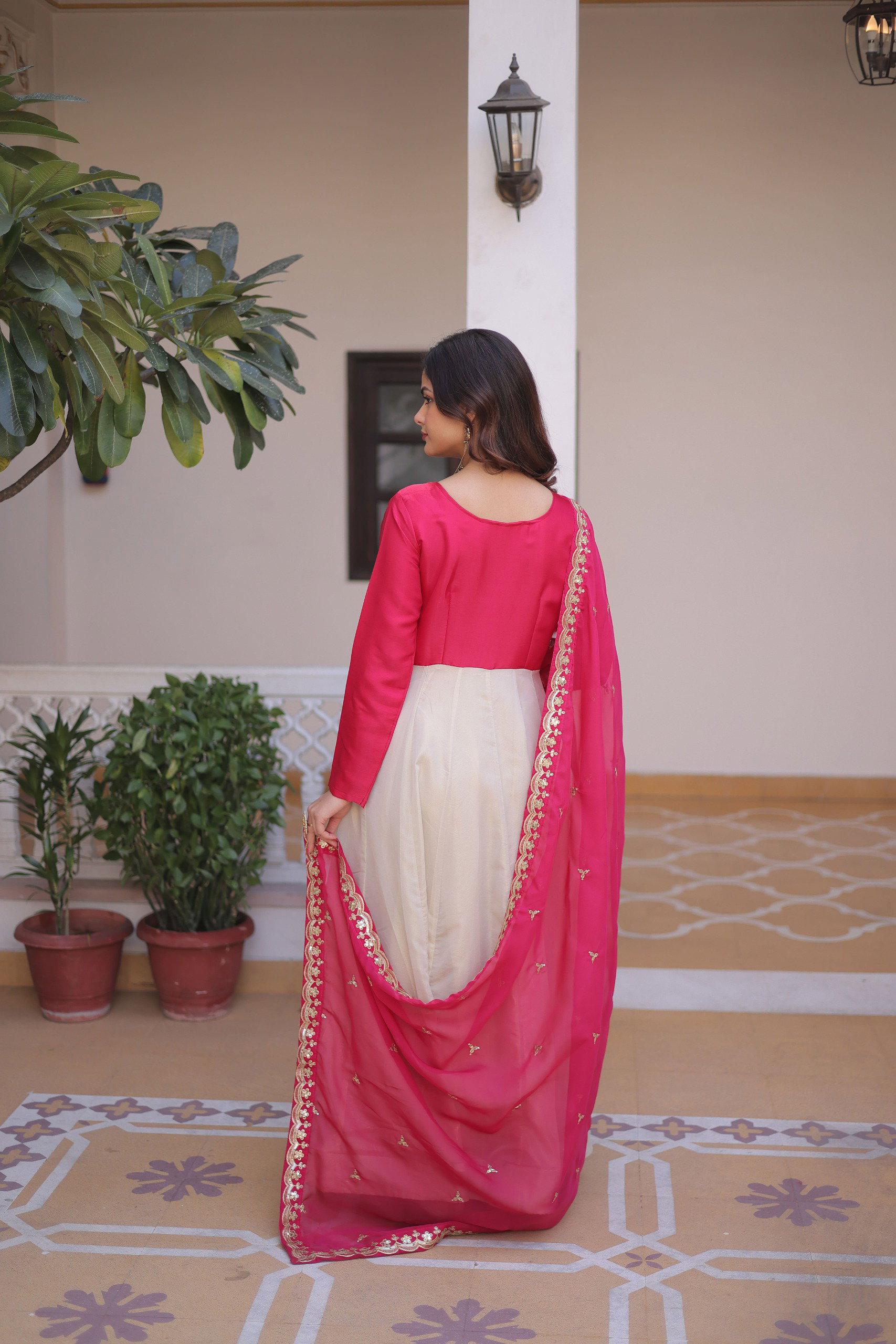 Lekha KA 1231 Glass Roman Sequins Embroidery Gown With Dupatta