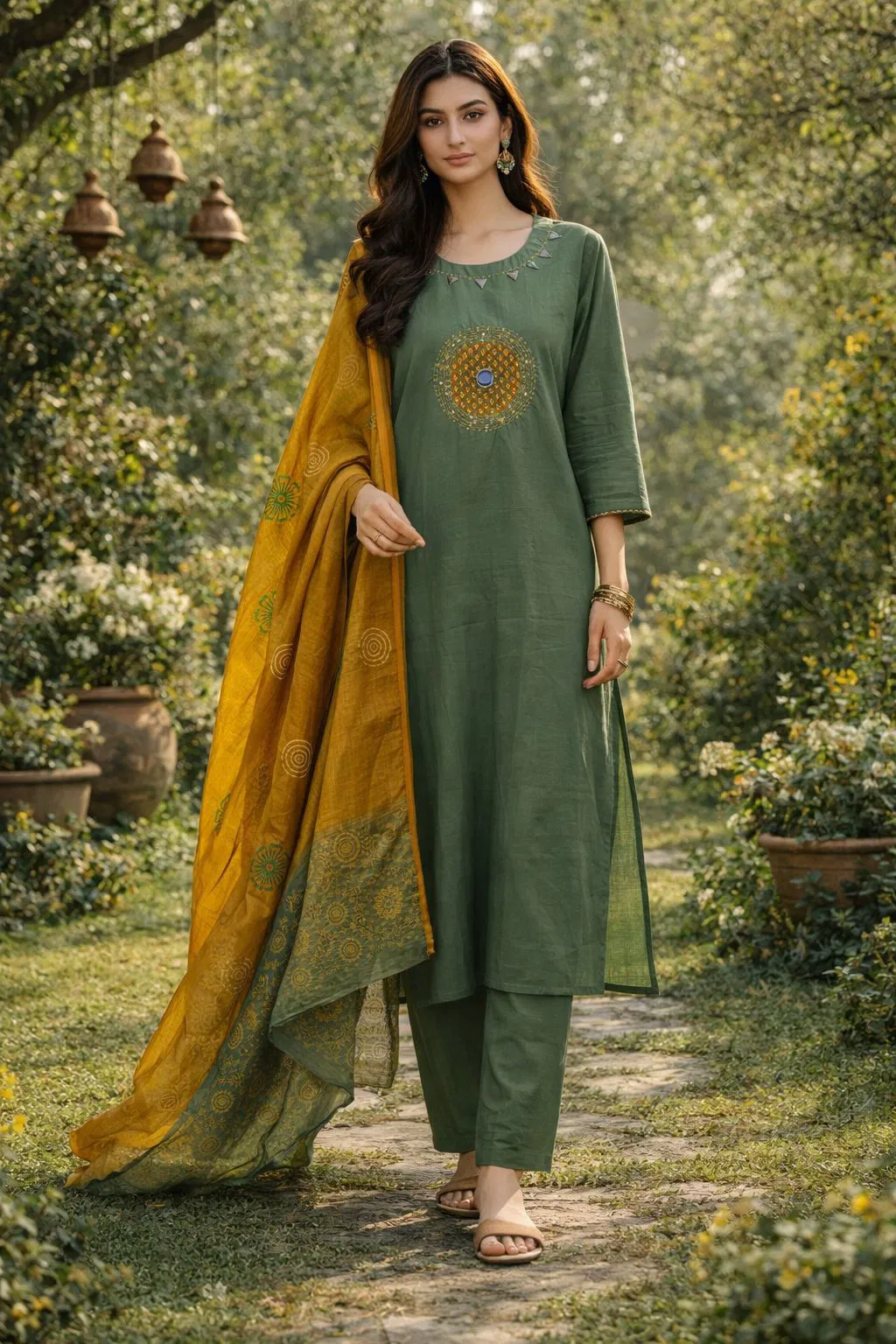 Naisha K 657 Cotton With Work Festival Wear Kurti Pant And Dupatta