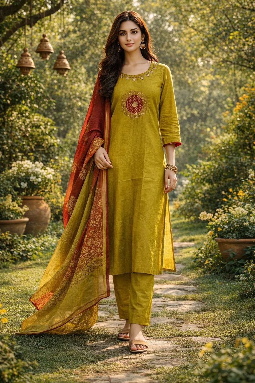 Naisha K 657 Cotton With Work Festival Wear Kurti Pant And Dupatta