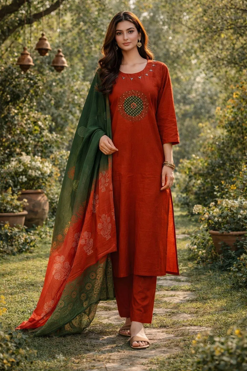 Naisha K 657 Cotton With Work Festival Wear Kurti Pant And Dupatta