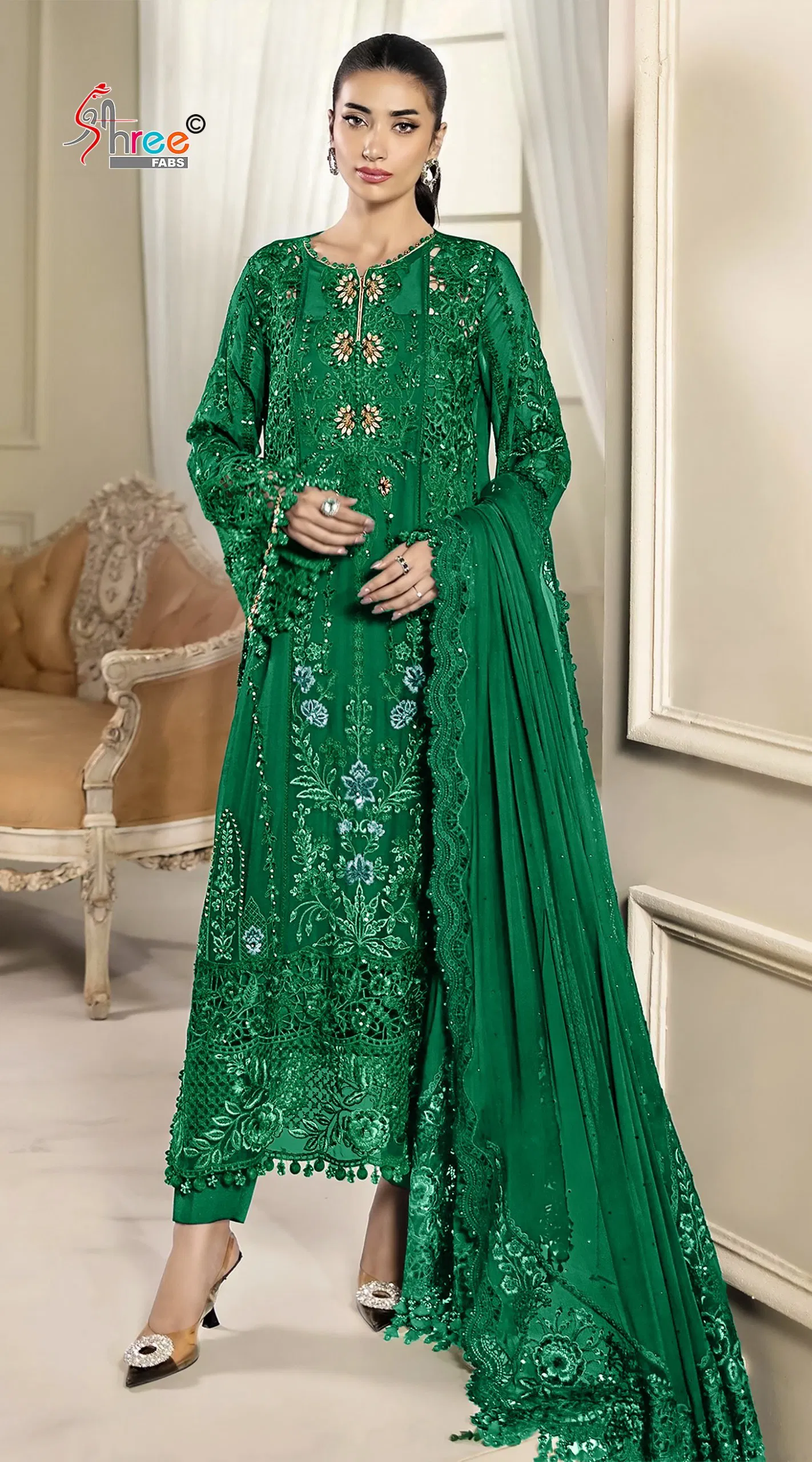 Shree Sf 5562 A To D Chiffon With Embroidery Work Pakistani Salwar Kameez