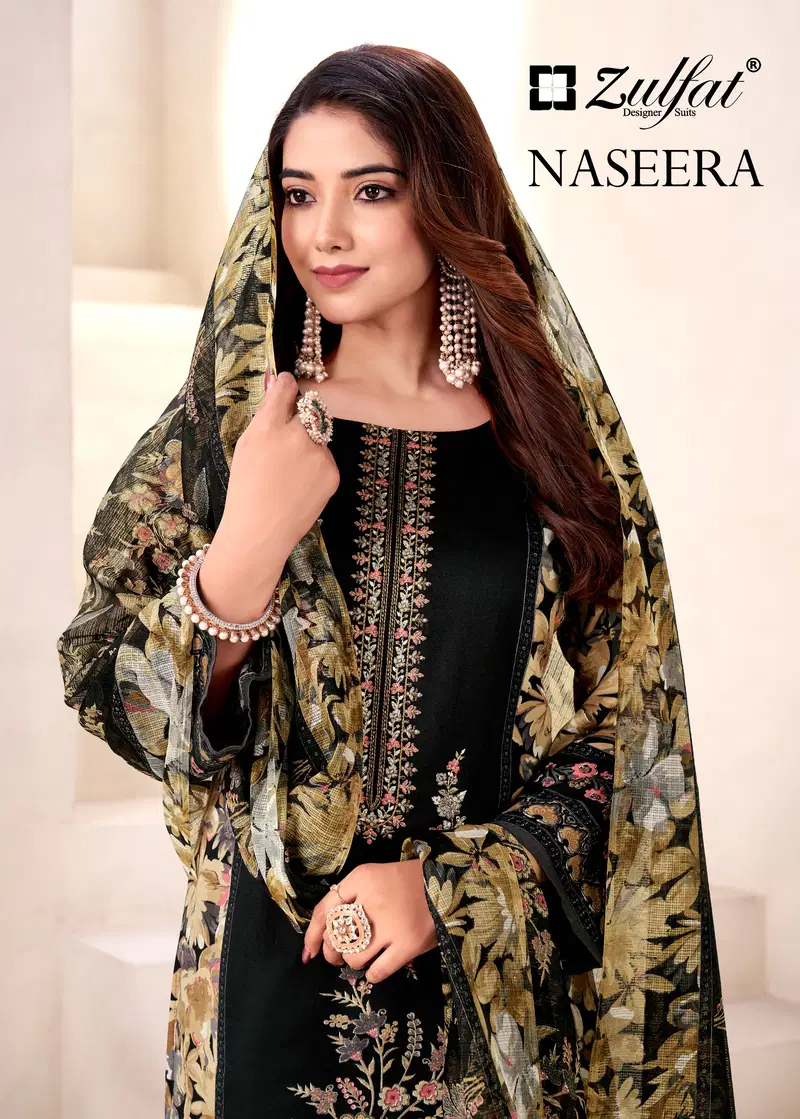 Zulfat Naseera Jam Cotton Designer Print With Work Dress Material