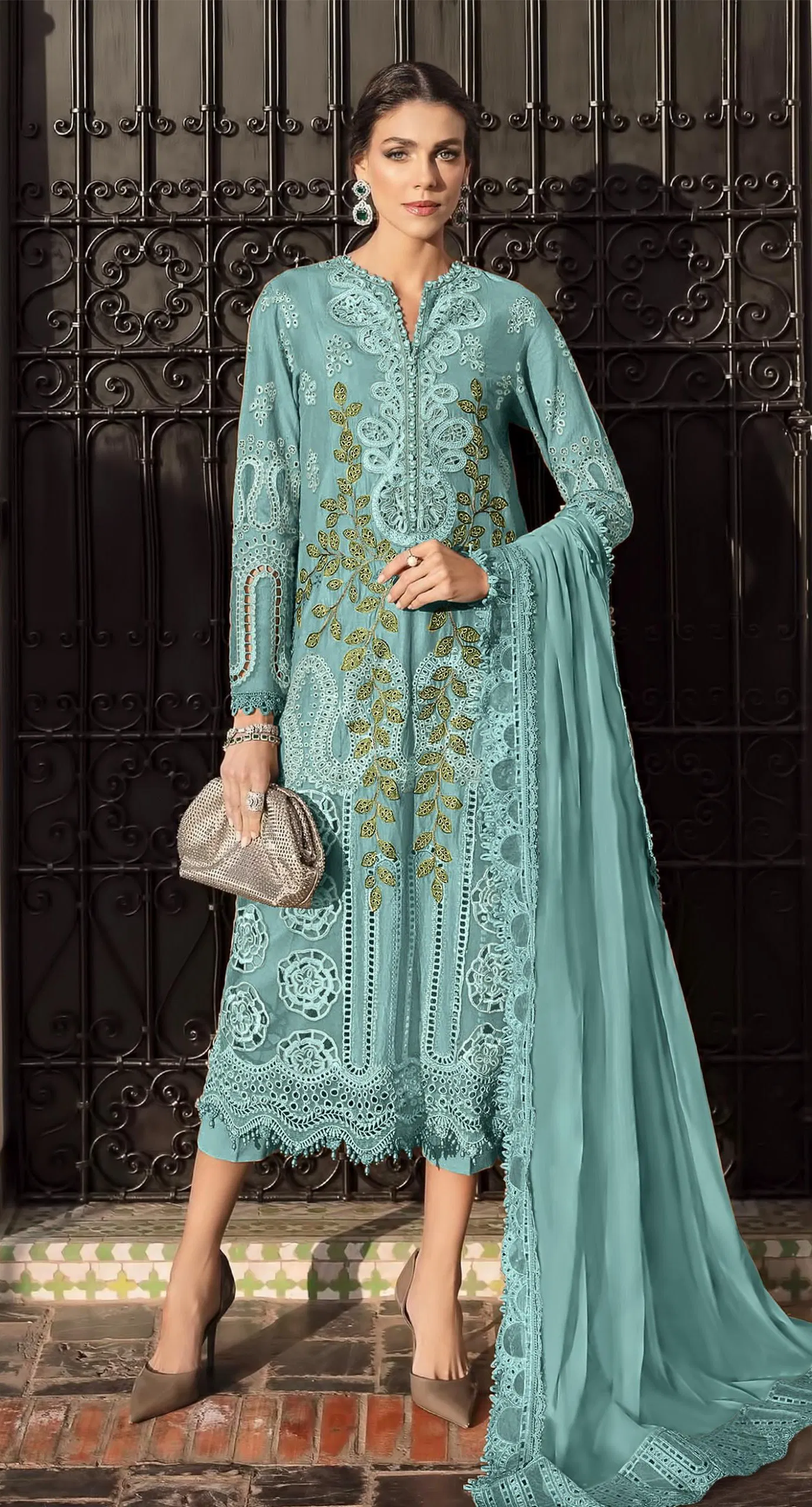 Shree Sr 2208 A To D Raga Chiffon With Khatli Work Pakistani Salwar Kameez