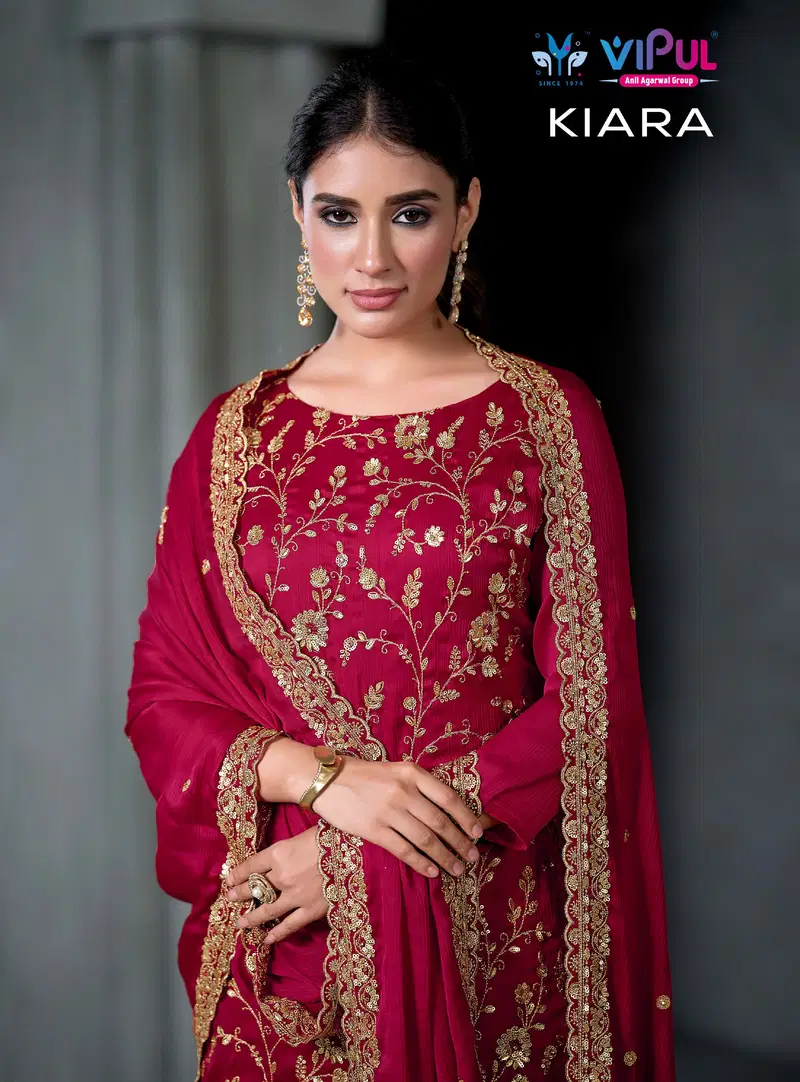 Vipul Kiara Soft Satin Chiffon Hand Work Salwar Kameez