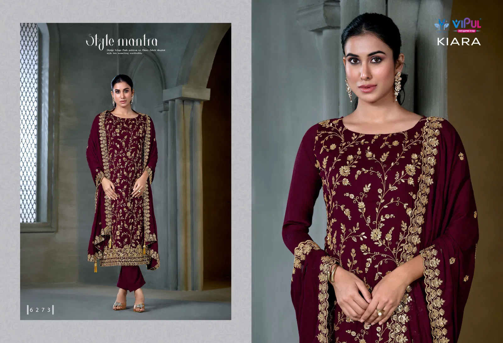 Vipul Kiara Soft Satin Chiffon Hand Work Salwar Kameez