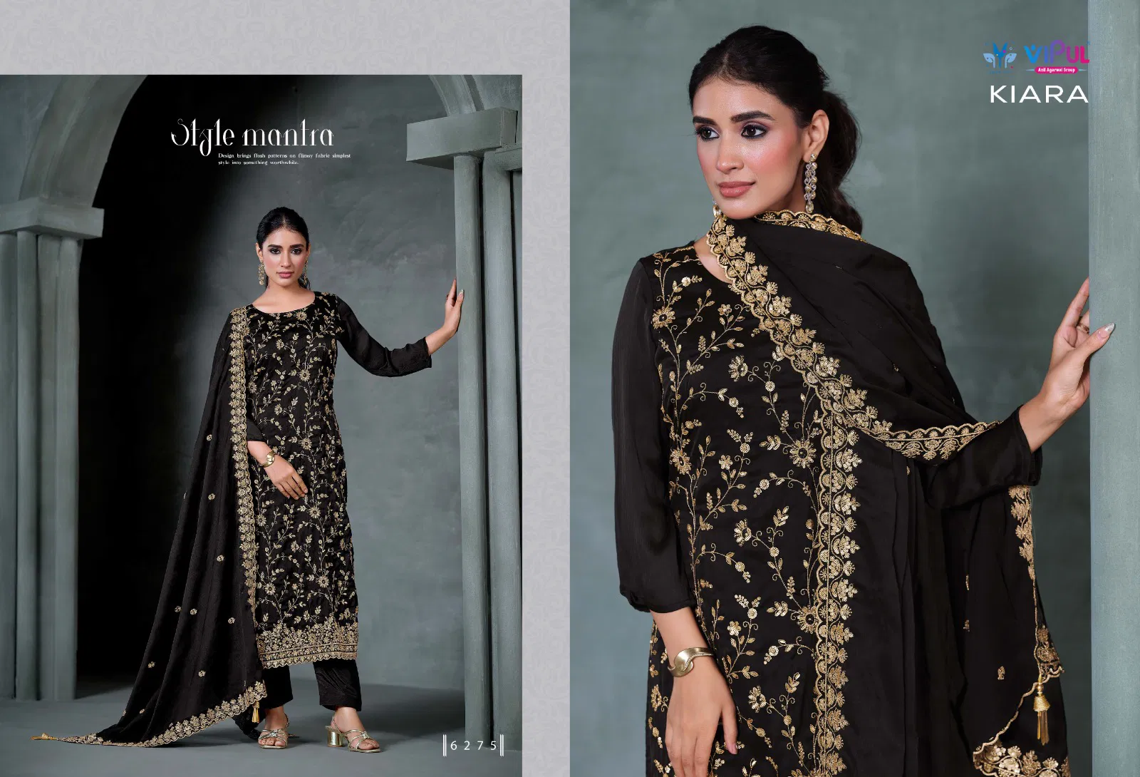 Vipul Kiara Soft Satin Chiffon Hand Work Salwar Kameez