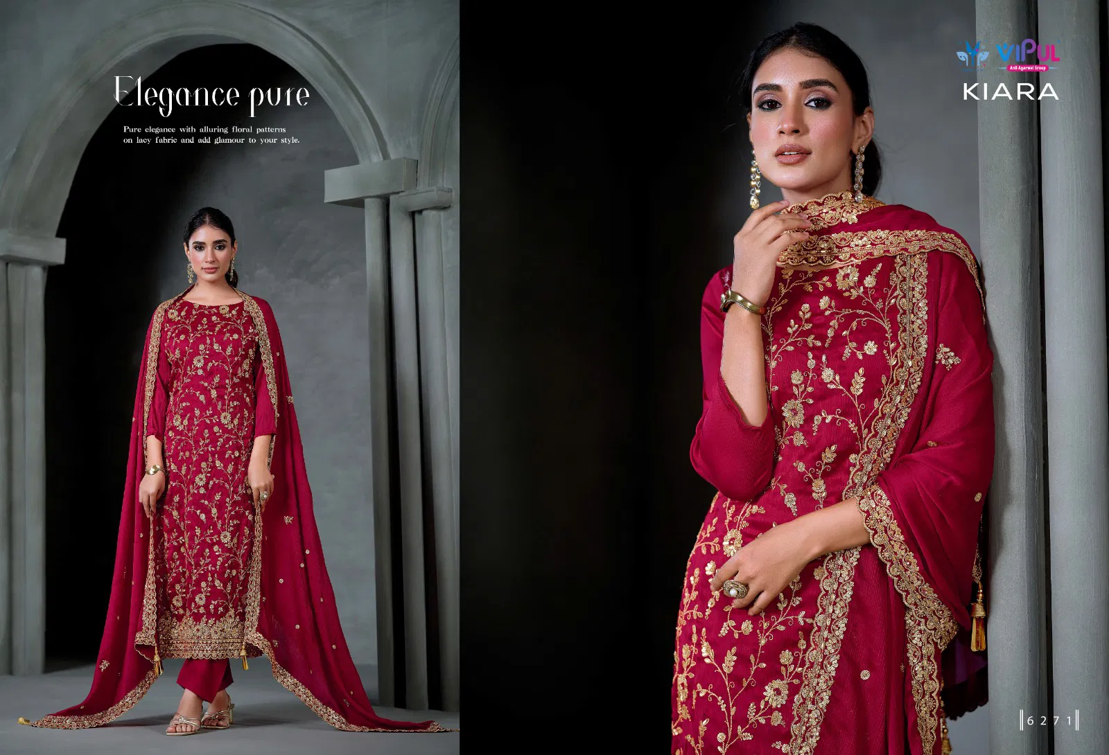 Vipul Kiara Soft Satin Chiffon Hand Work Salwar Kameez