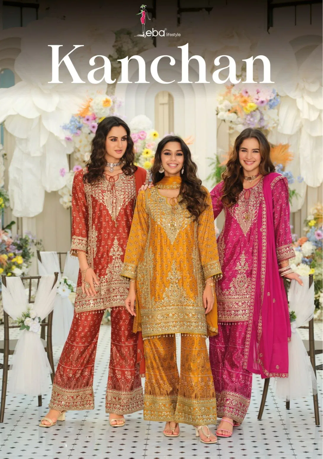Eba Kanchan Chinon With Embroidery Work Top Bottom And Dupatta