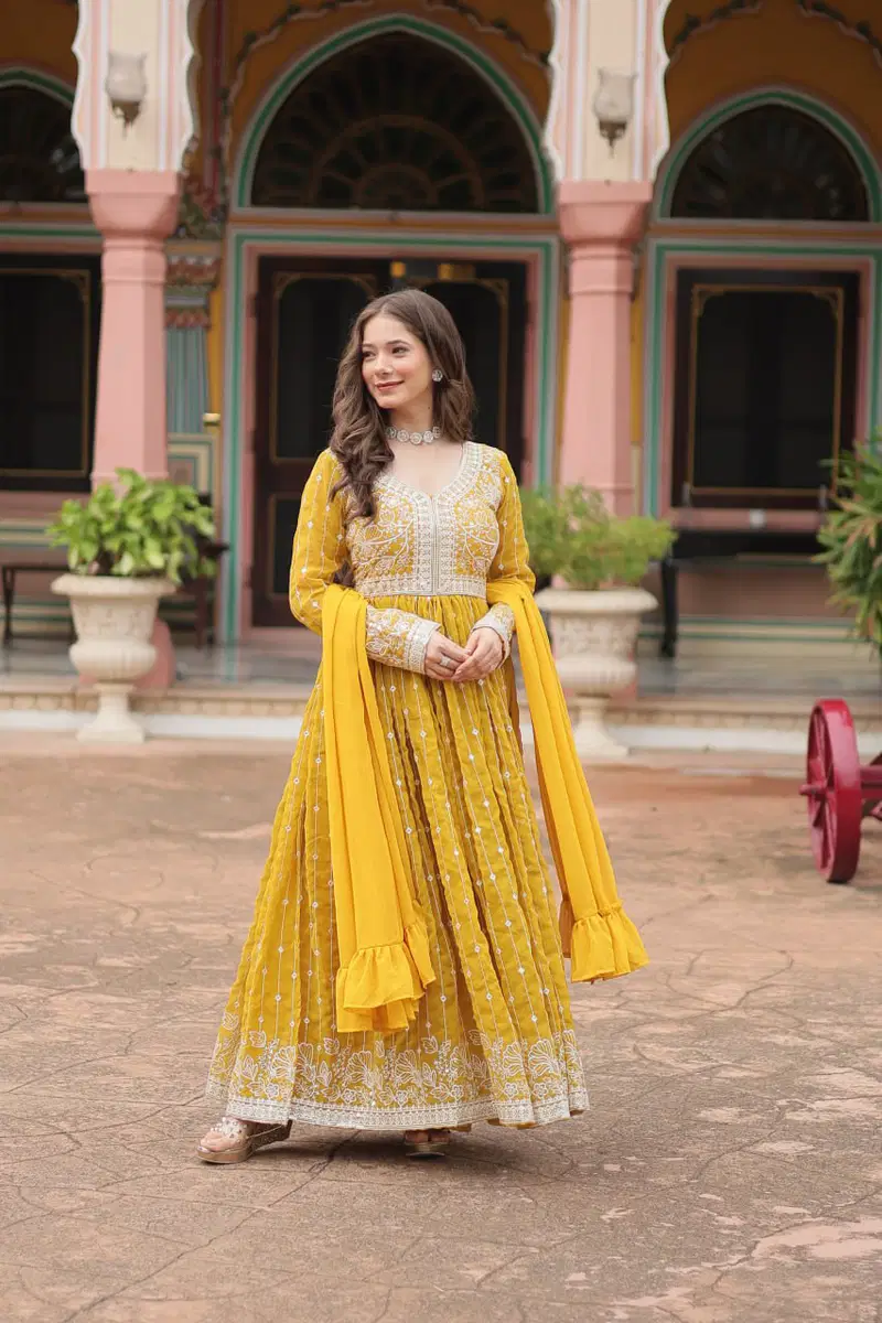 Lw 9305 Faux Georgette Embroidered Designer Gown Collection