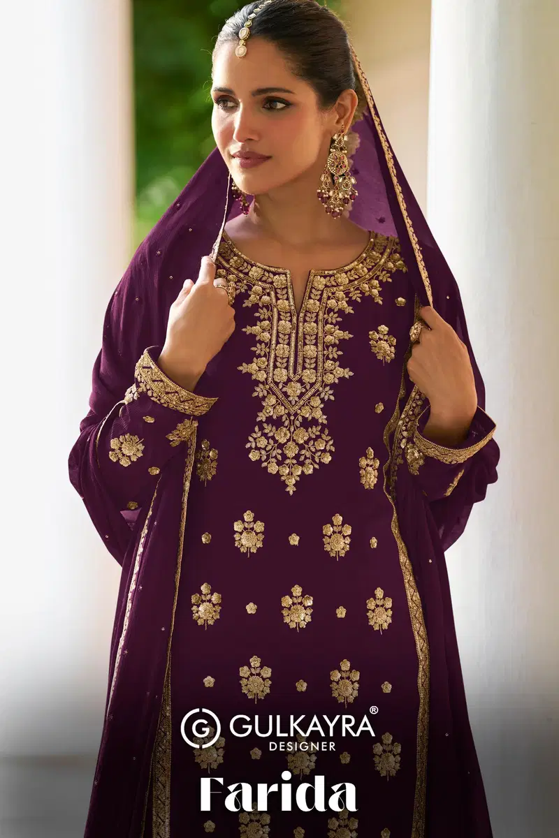 Gulkayra Farida Chinon With Embroidery Work Top Bottom And Dupatta