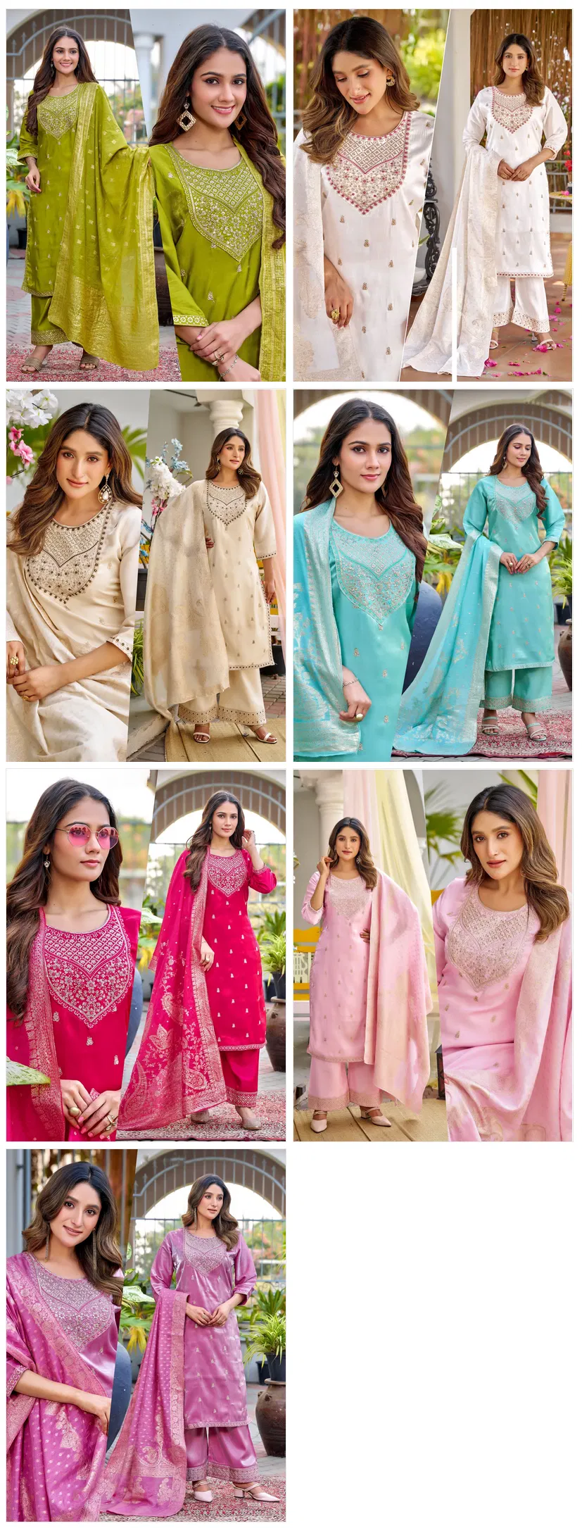 Naisha K 665 Roman Glass With Work Kurti Pant And Dupatta Collection