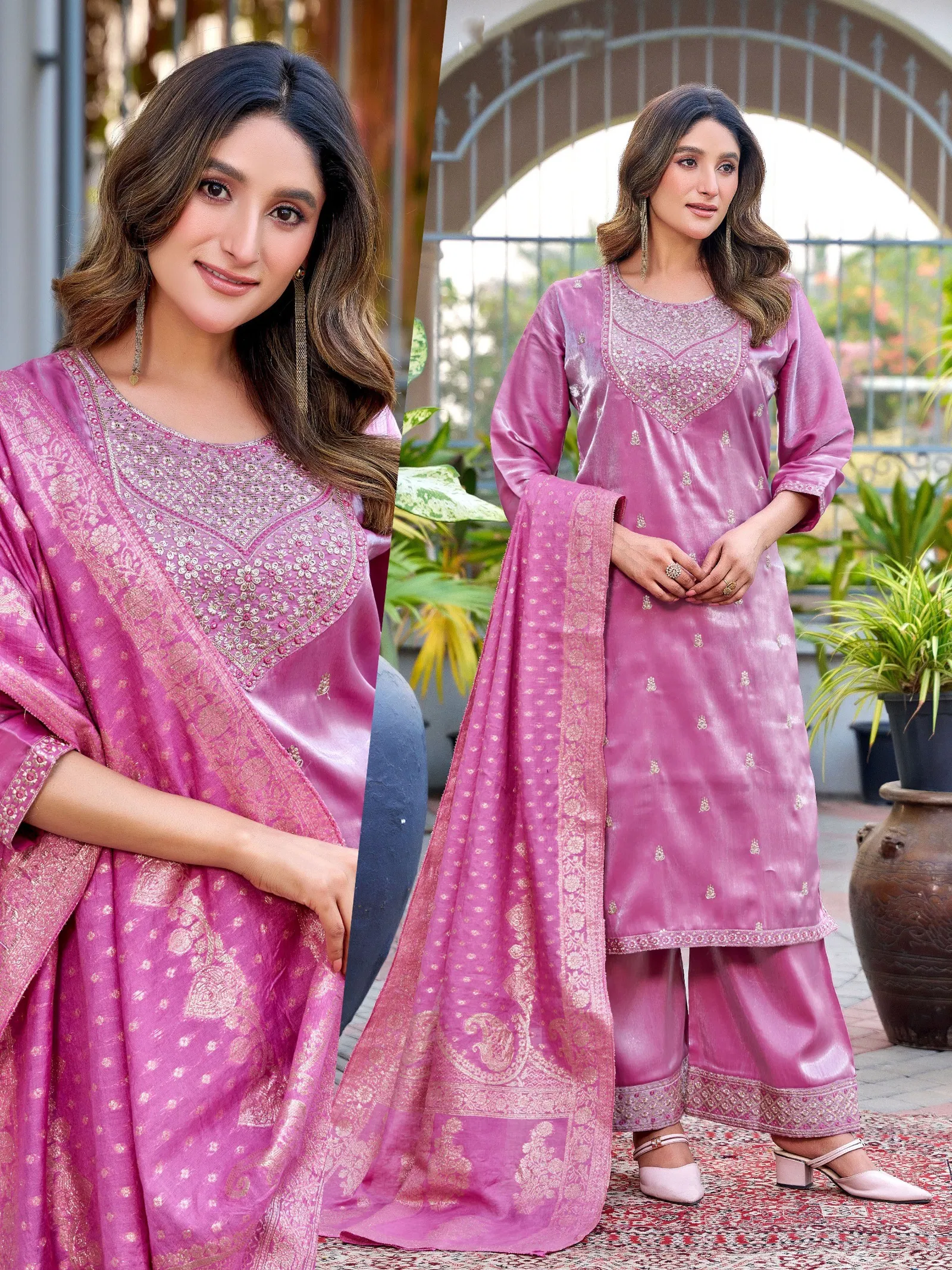 Naisha K 665 Roman Glass With Work Kurti Pant And Dupatta Collection
