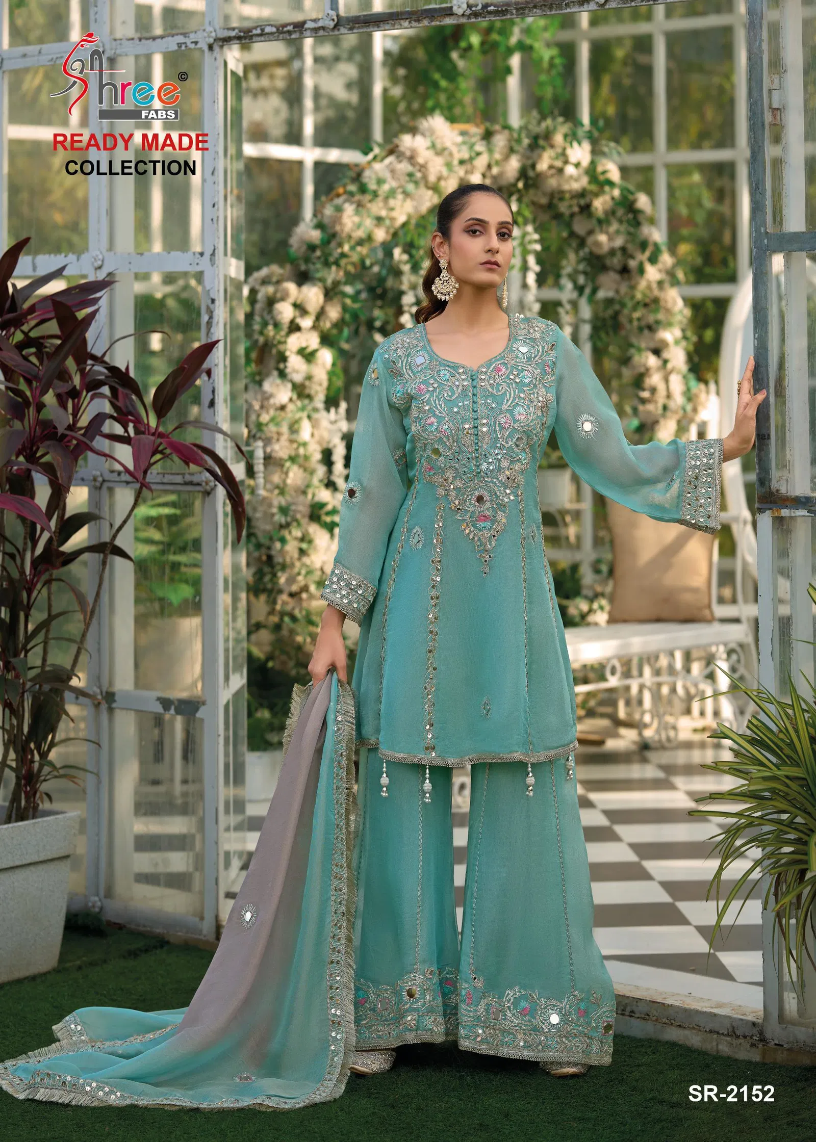 Shree Sr 2152 A To D Chiffon With Mirror Work Pakistani Salwar Kameez