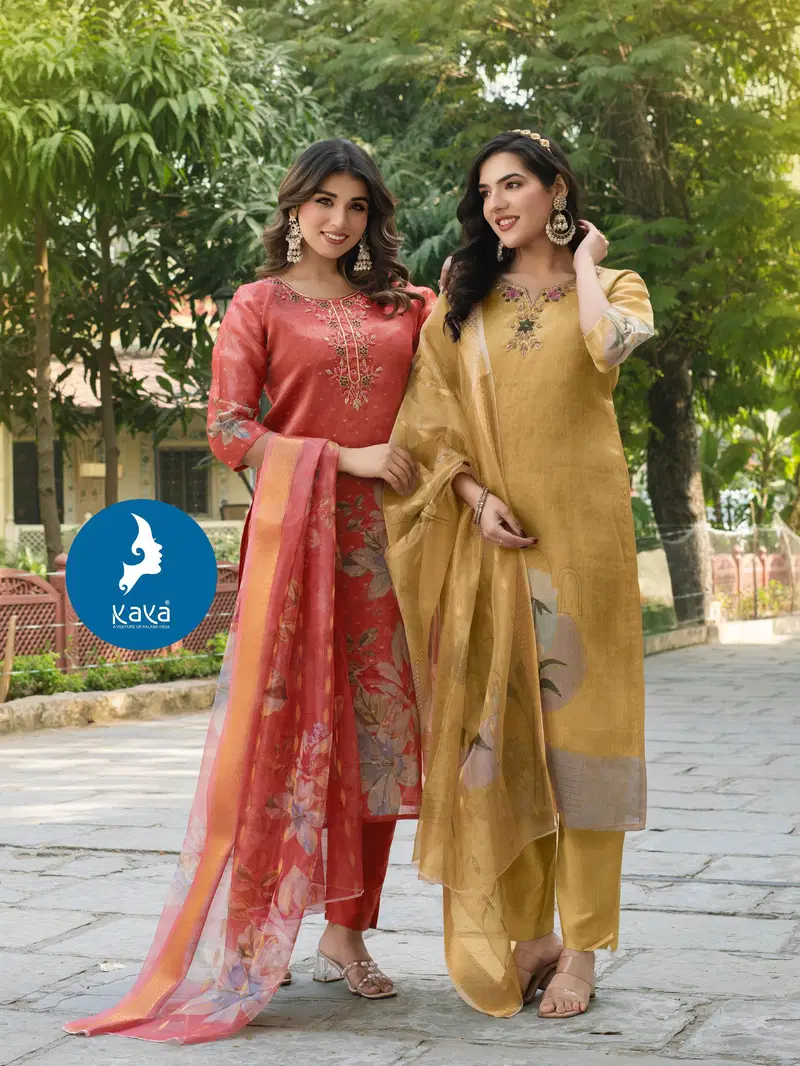 Kaya Blueberry Shimmer Butti With Work Kurti Pant And Dupatta Collection