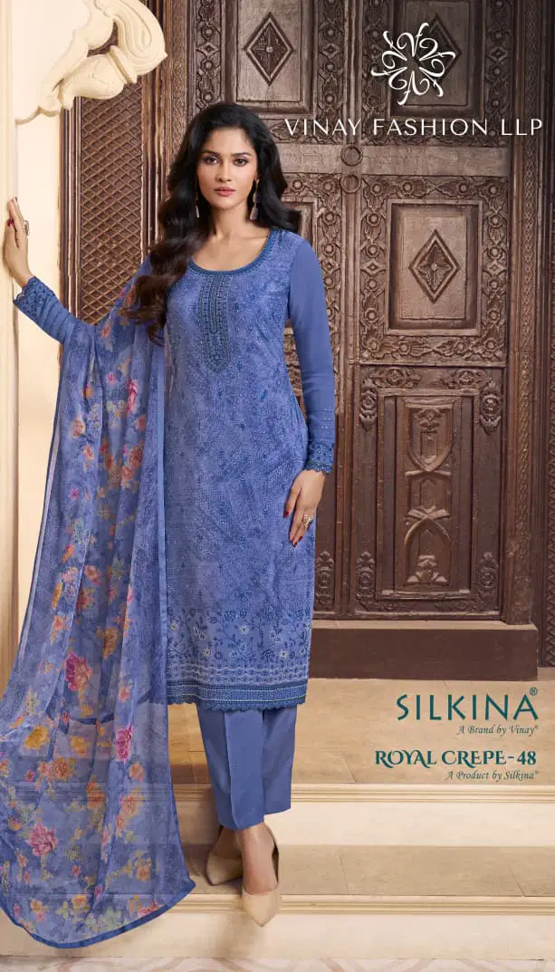 Vinay Silkina Royal Crepe 48 Crepe Embroidered Salwar Kameez Collection