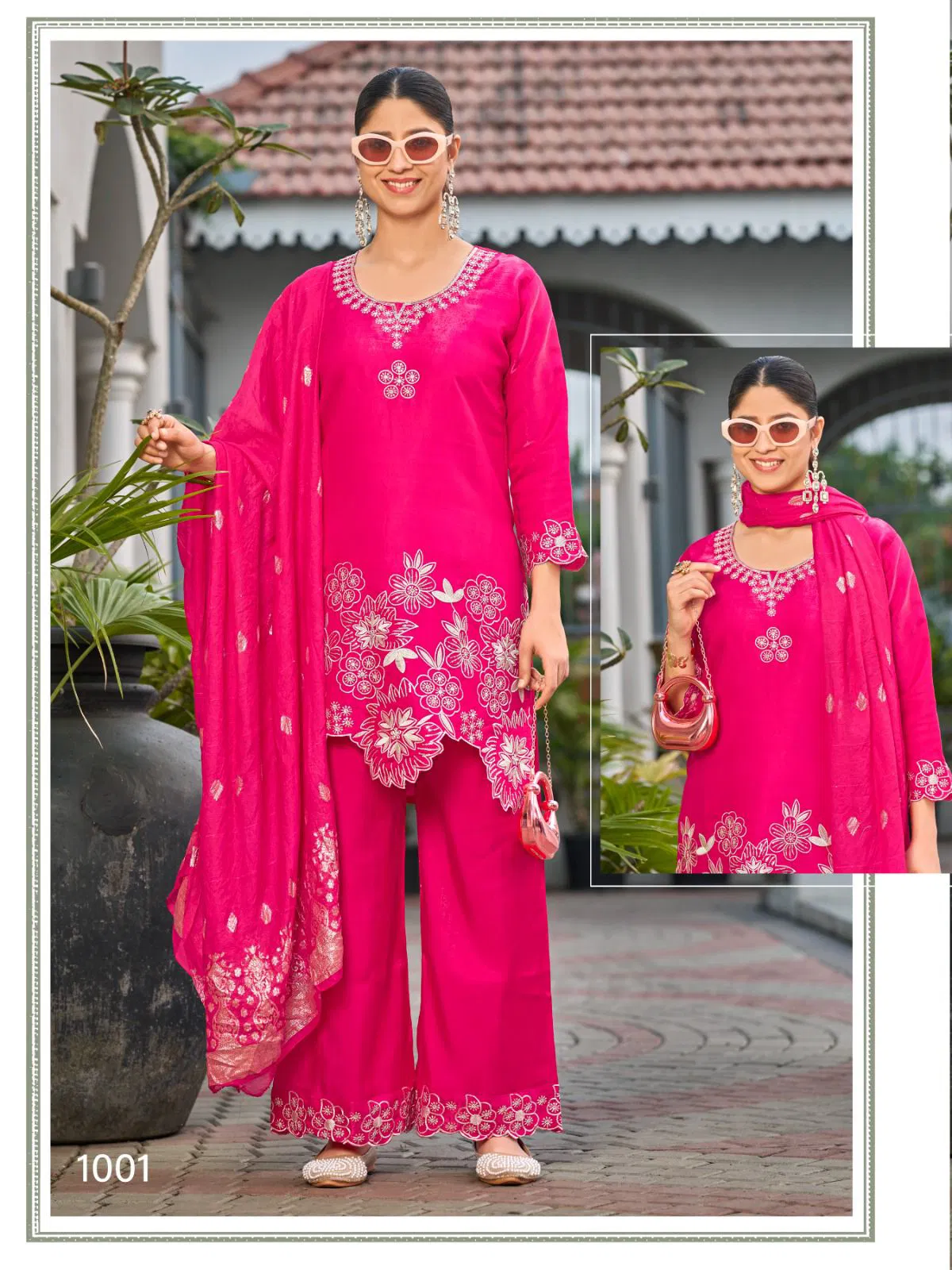 Sankheswer Kajal Roman Glass Silk With Fancy Work Top Bottom And Dupatta