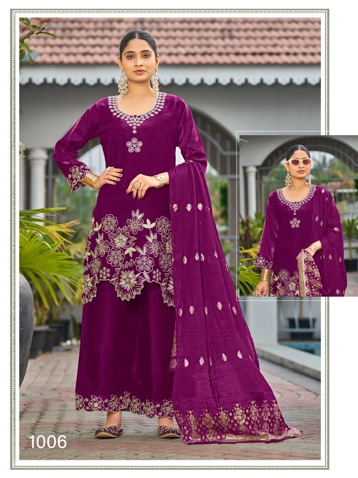 Sankheswer Kajal Roman Glass Silk With Fancy Work Top Bottom And Dupatta