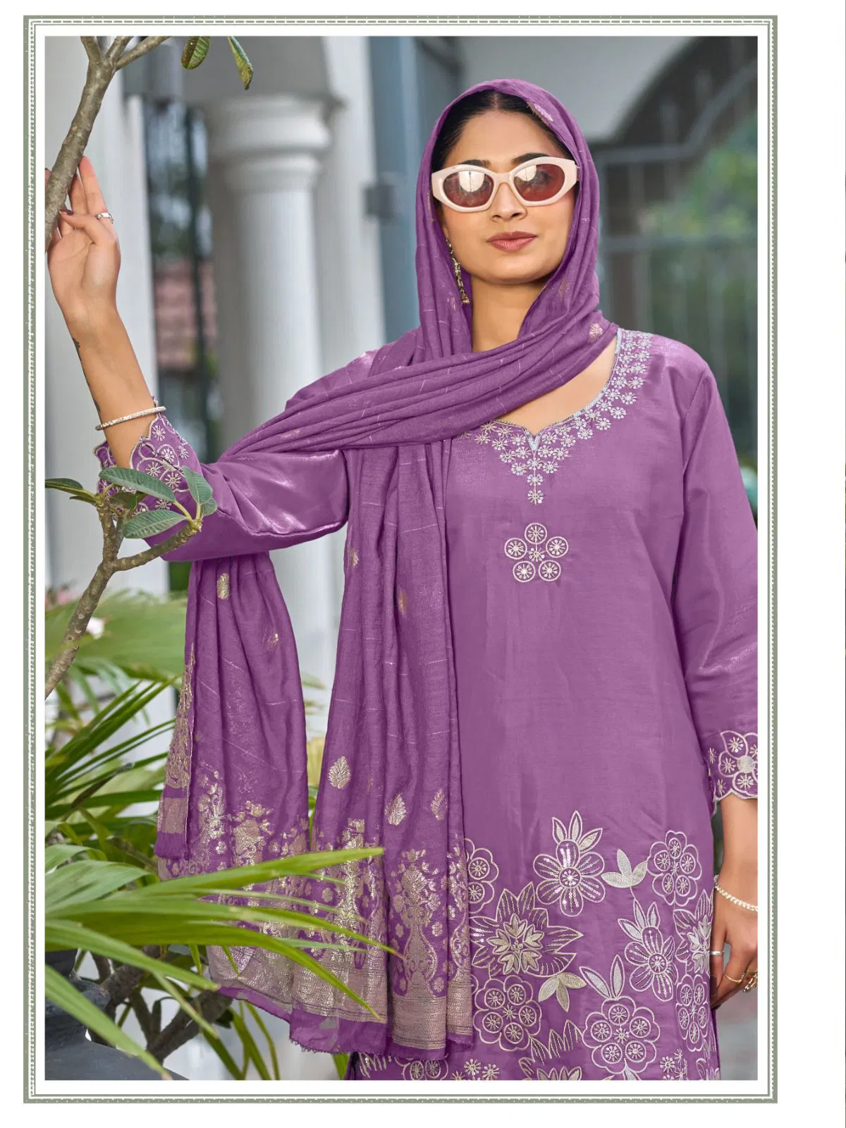 Sankheswer Kajal Roman Glass Silk With Fancy Work Top Bottom And Dupatta