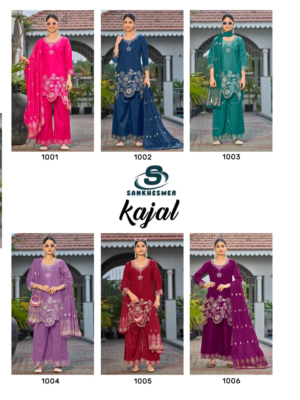 Sankheswer Kajal Roman Glass Silk With Fancy Work Top Bottom And Dupatta