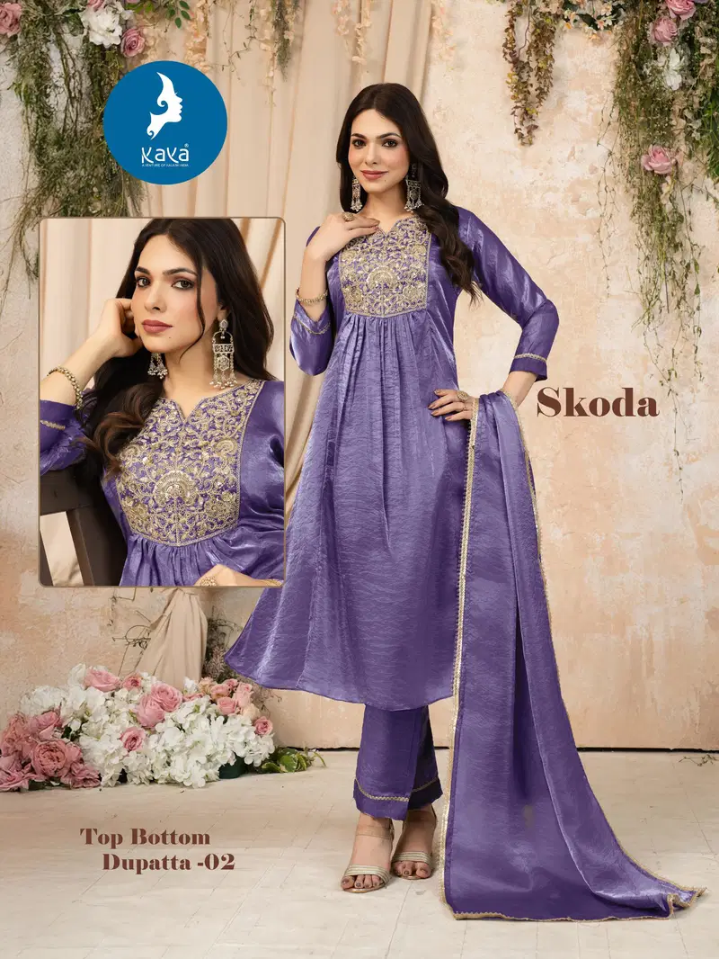 Kaya Skoda Fandy Silk With Work Festival Wear Kurti Pant And Dupatta