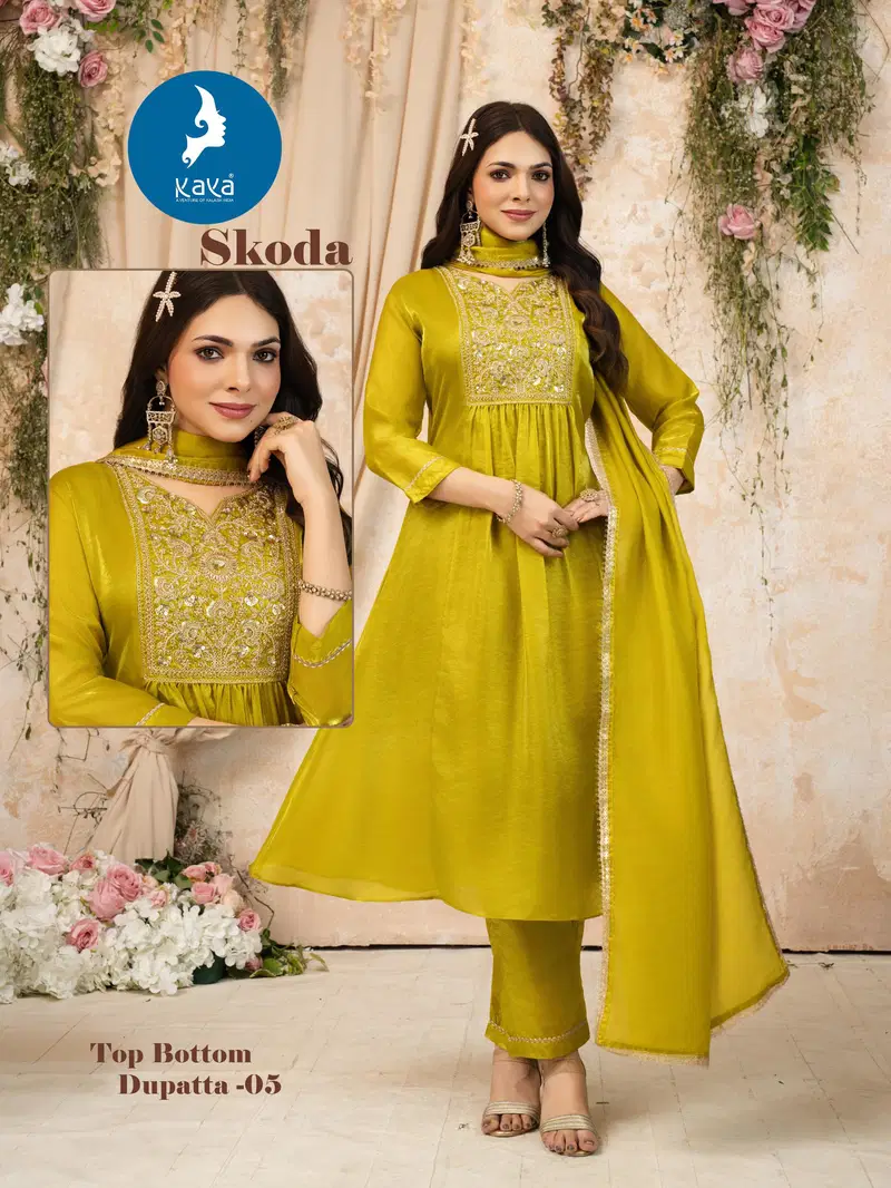 Kaya Skoda Fandy Silk With Work Festival Wear Kurti Pant And Dupatta