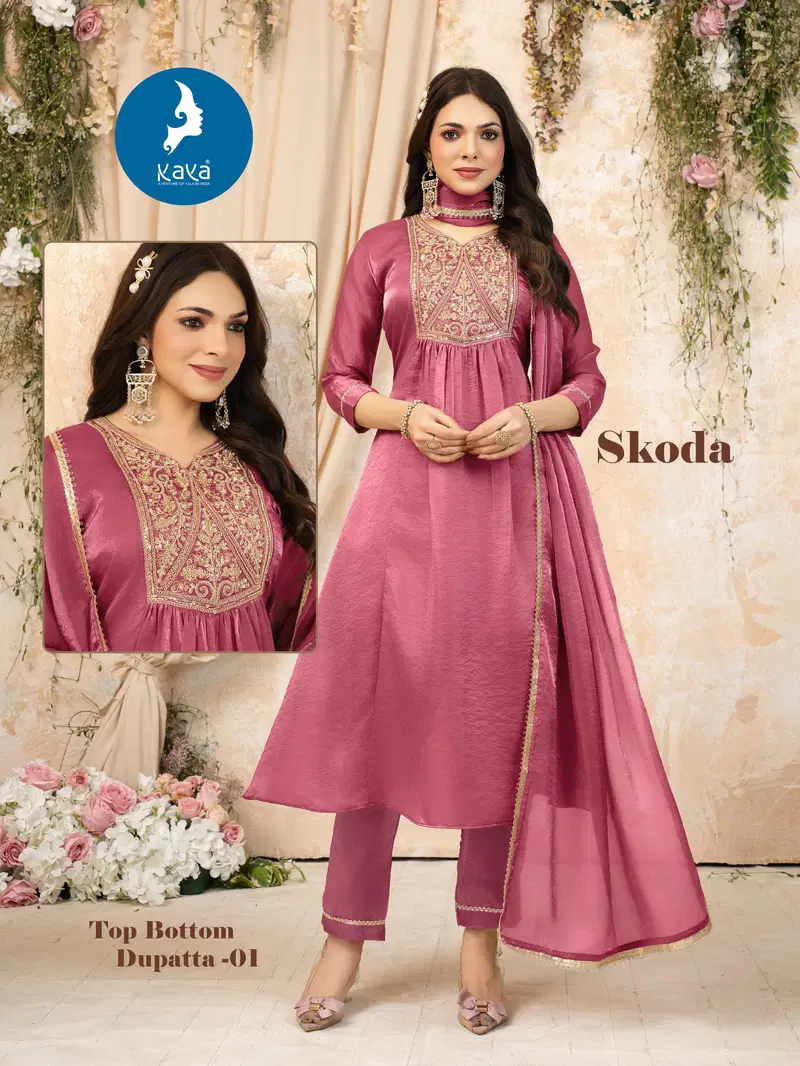 Kaya Skoda Fandy Silk With Work Festival Wear Kurti Pant And Dupatta